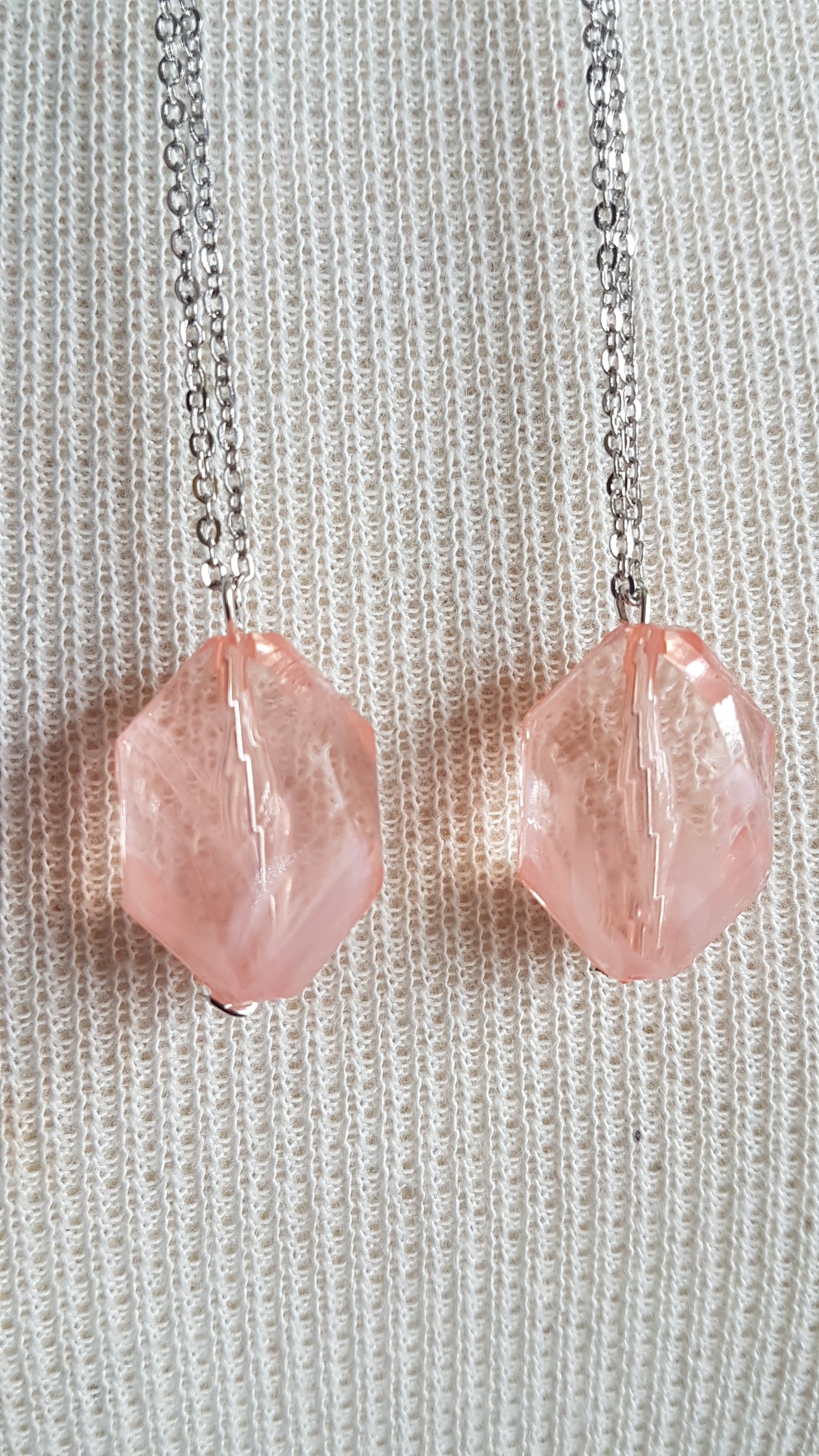 Extra Long Drop Silver Pink Bead Dangle Earrings