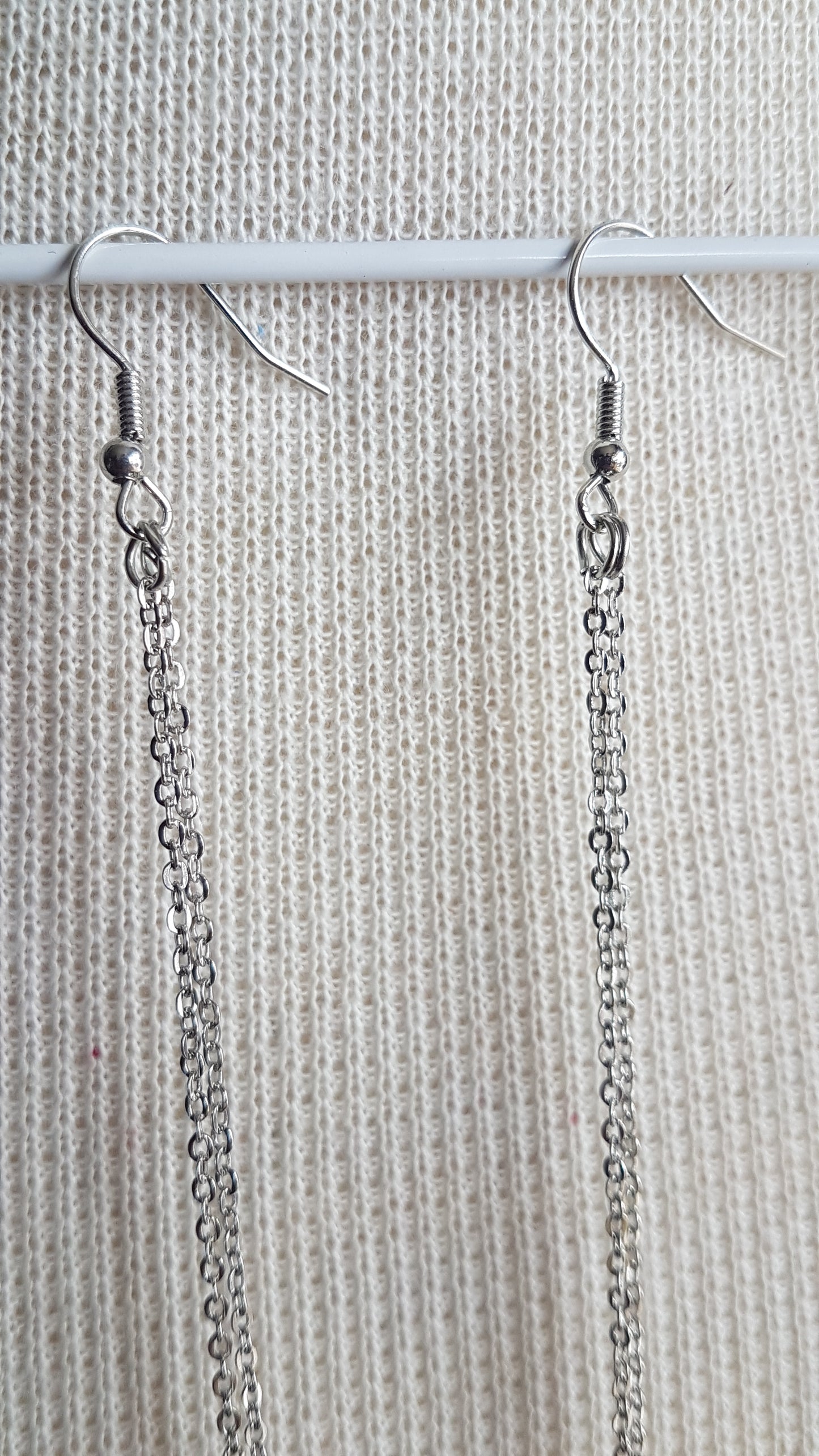 Extra Long Drop Silver Pink Bead Dangle Earrings