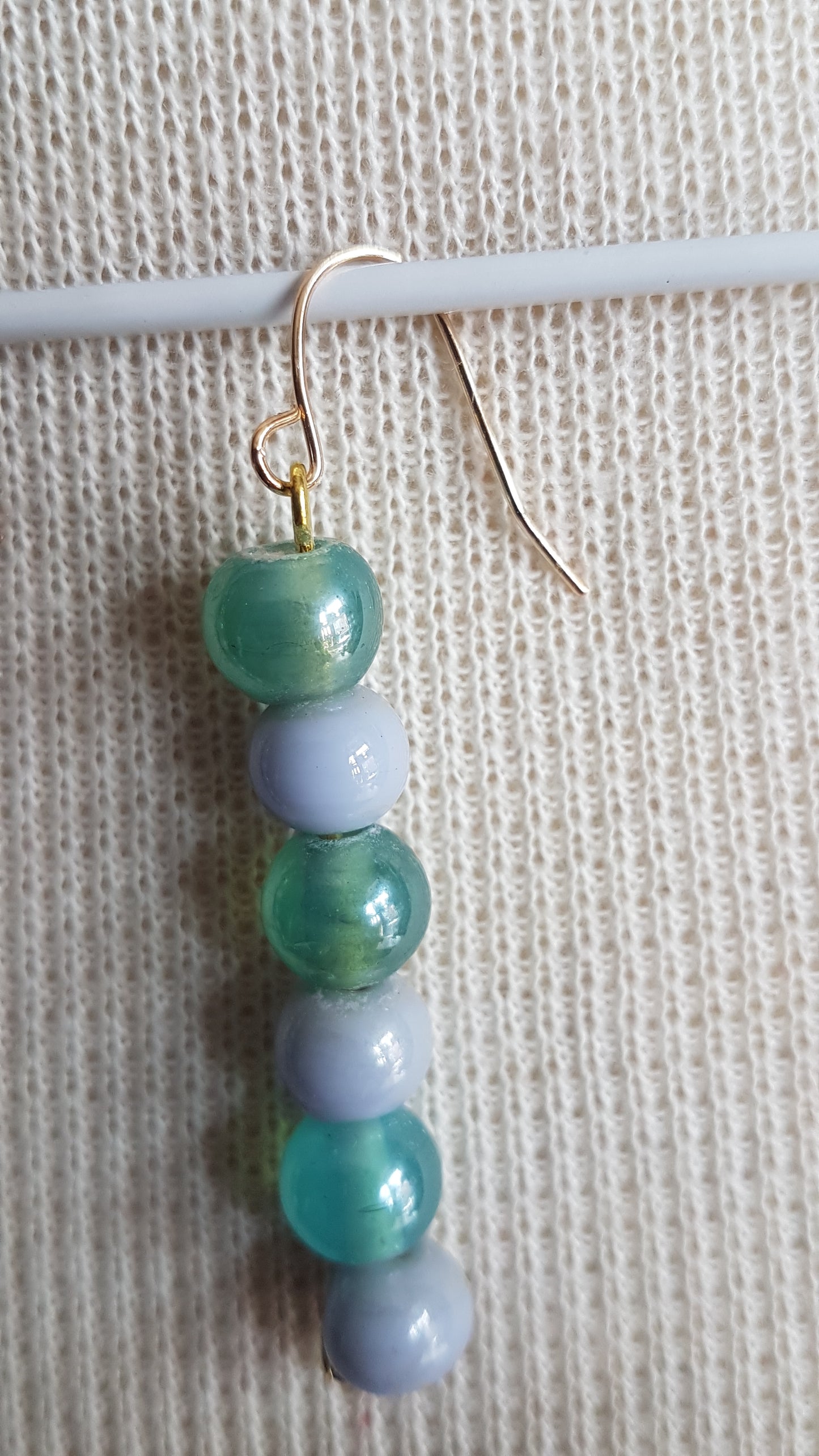 Blue Bead Drop Gold Earrings