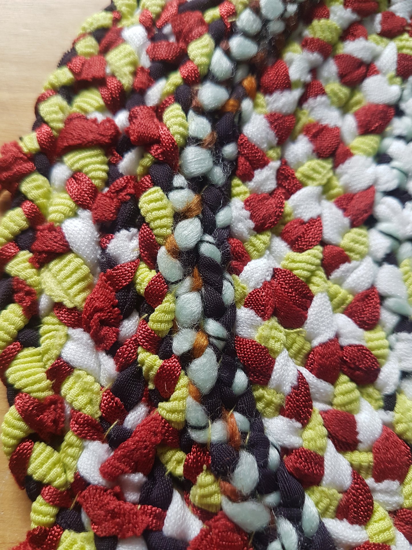 Handmade Braided Coaster Red Green White Multi Coloured