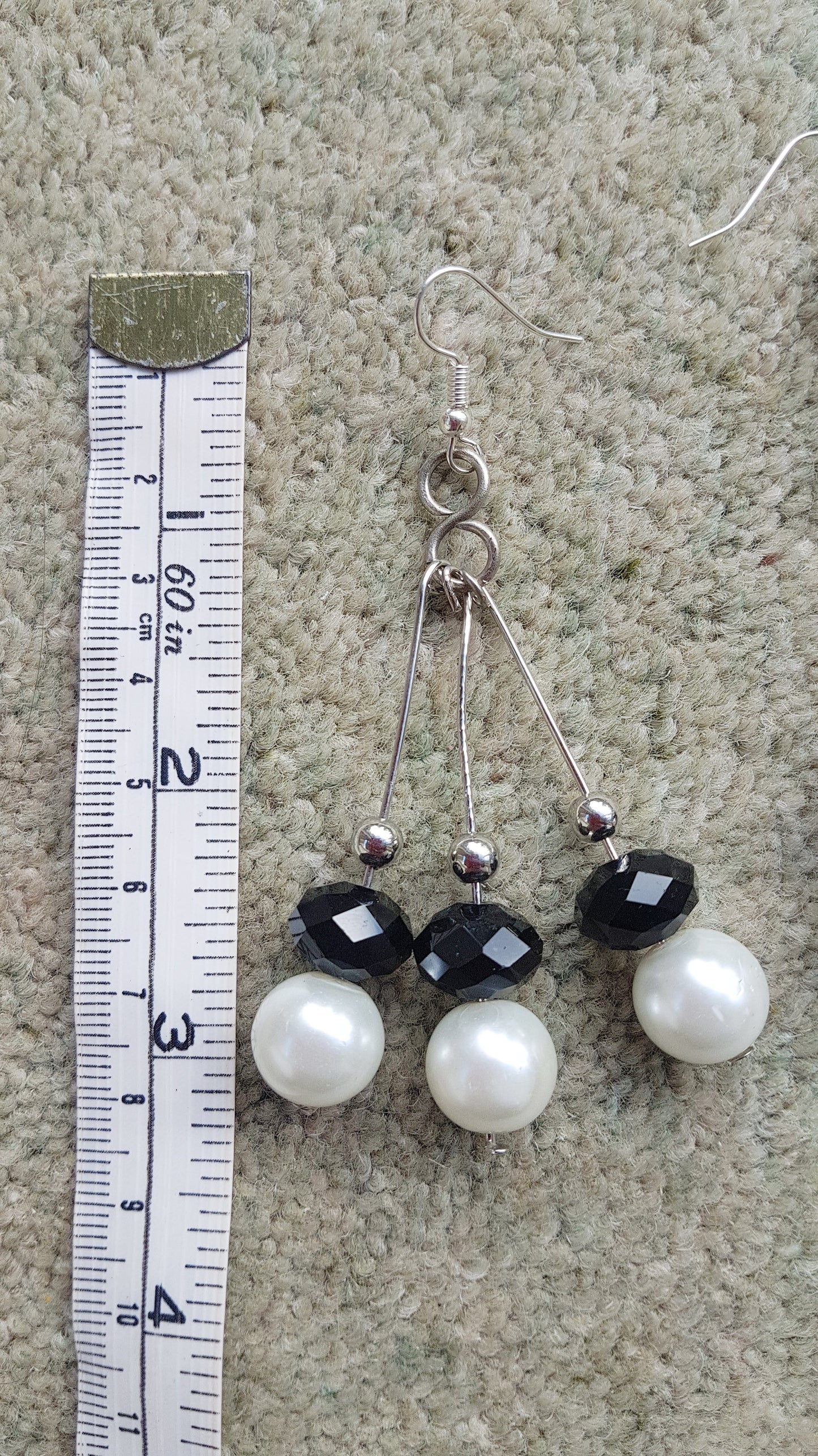 Black Bead And Pearl Earrings
