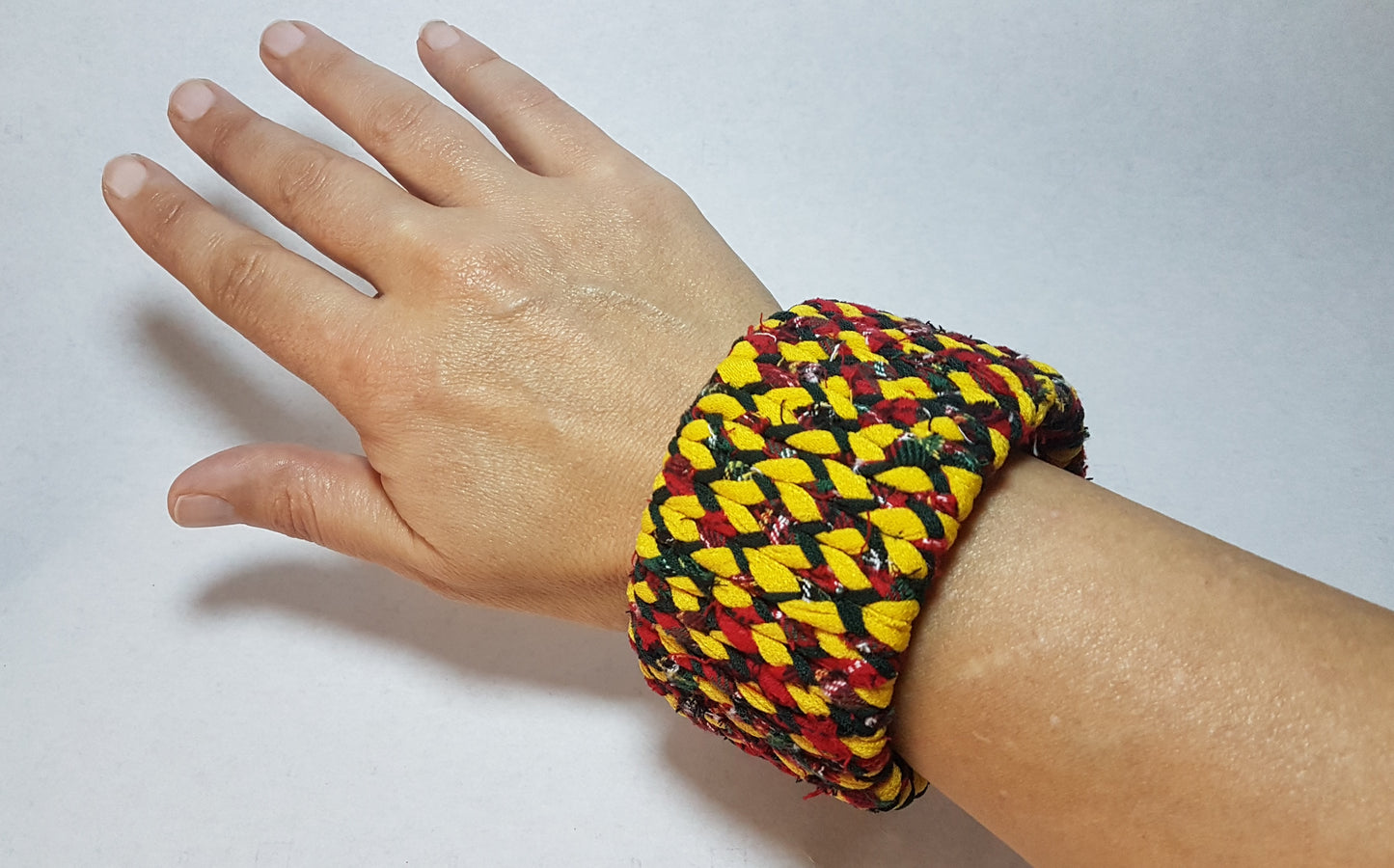 Yellow Red Green Braided Chunky Bangle LARGE