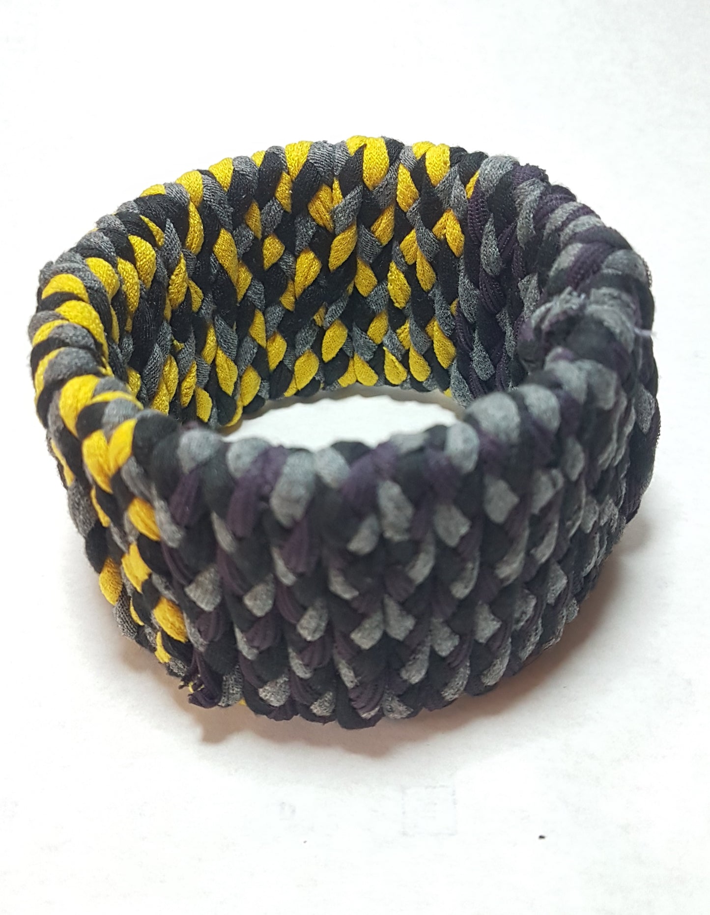 Black Grey Yellow Braided Chunky Bangle LARGE