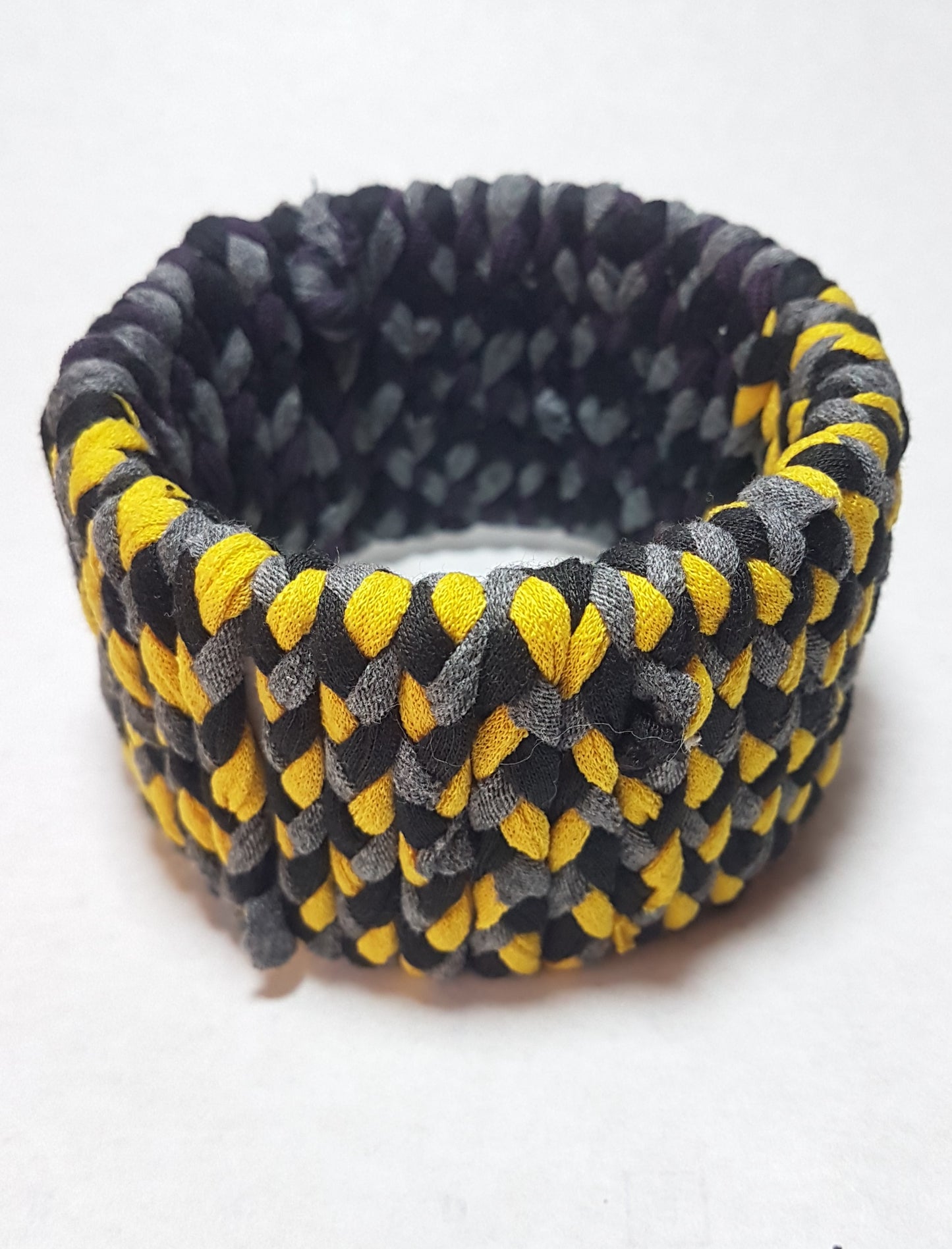 Black Grey Yellow Braided Chunky Bangle LARGE