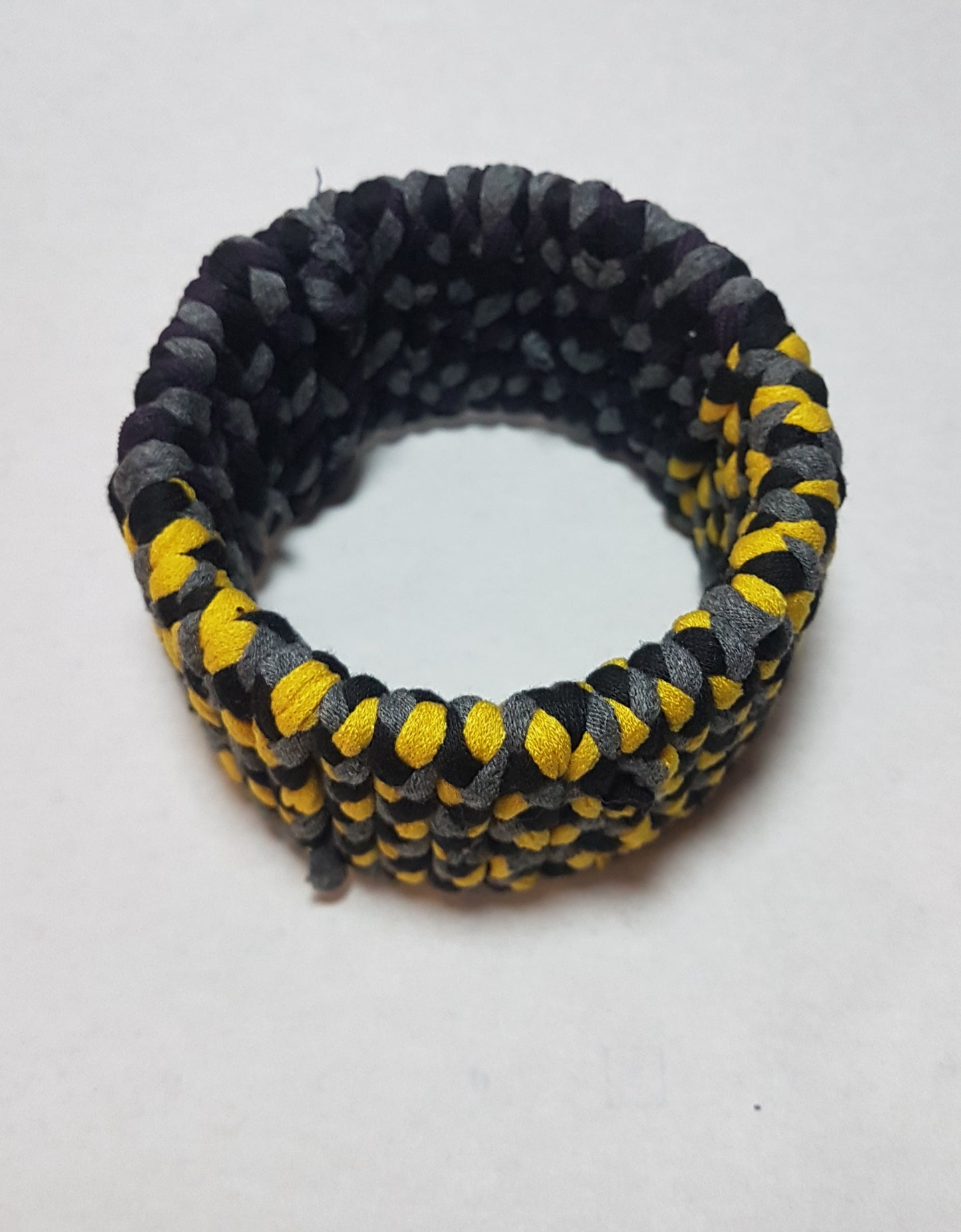 Black Grey Yellow Braided Chunky Bangle LARGE