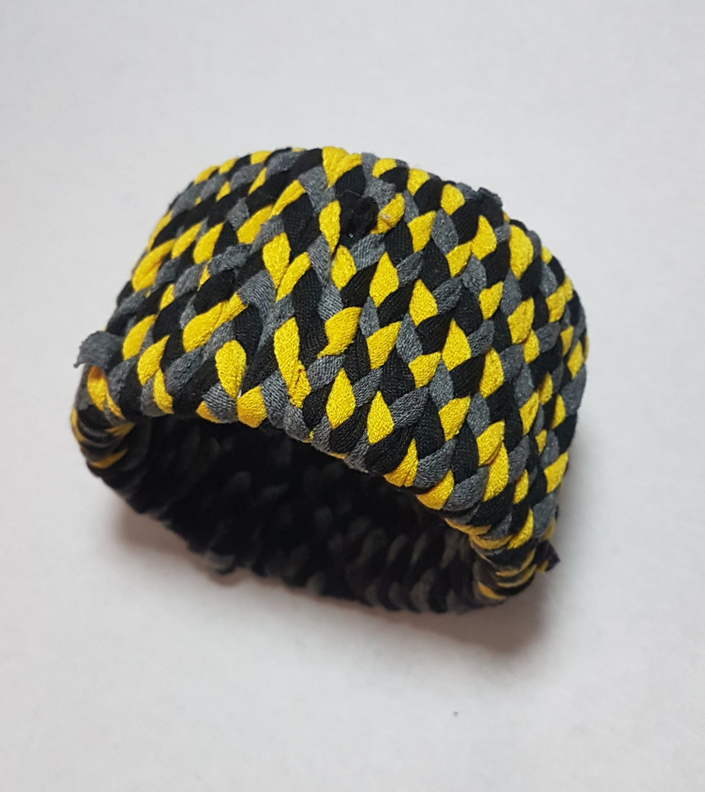 Black Grey Yellow Braided Chunky Bangle LARGE