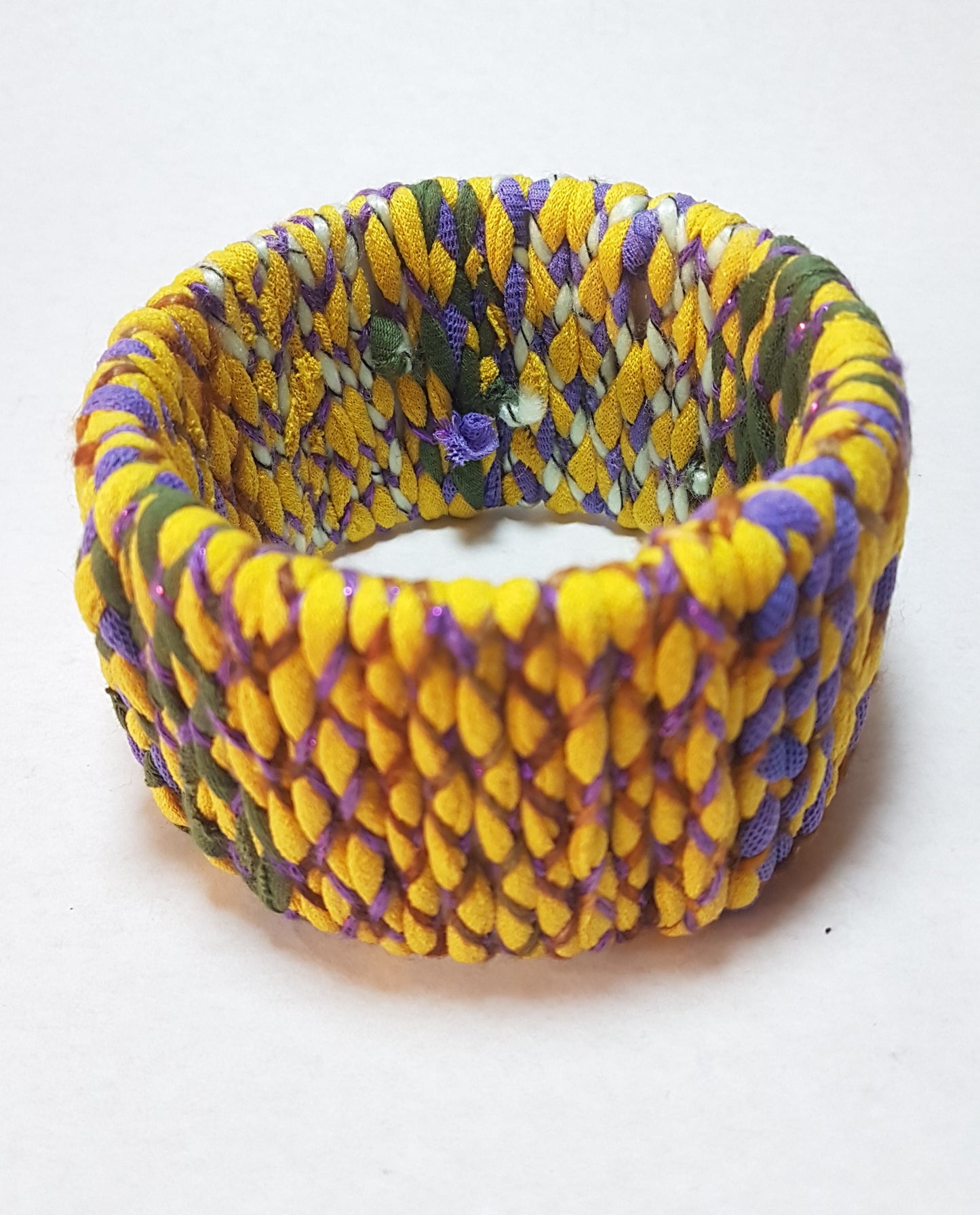 Purple Green Yellow Braided Chunky Bangle LARGE