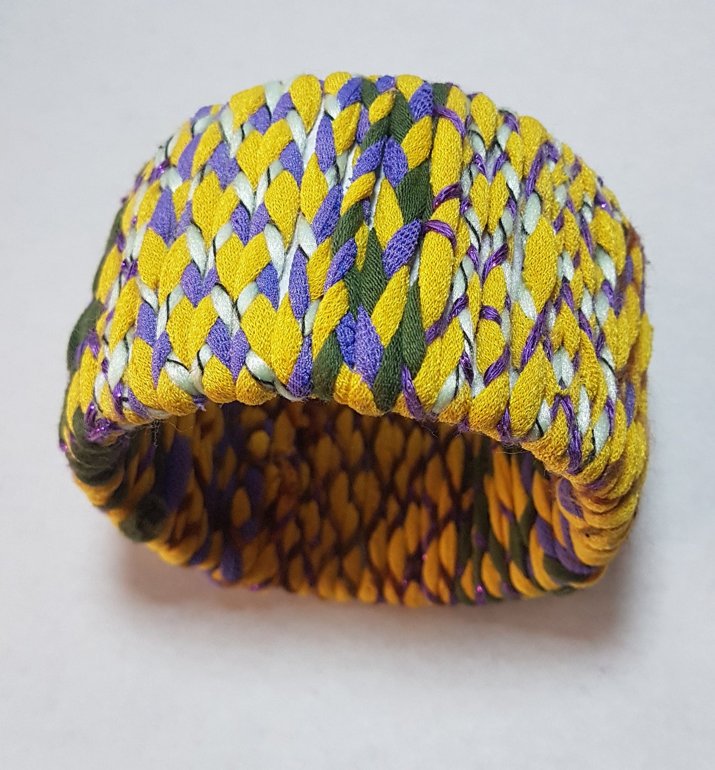 Purple Green Yellow Braided Chunky Bangle LARGE