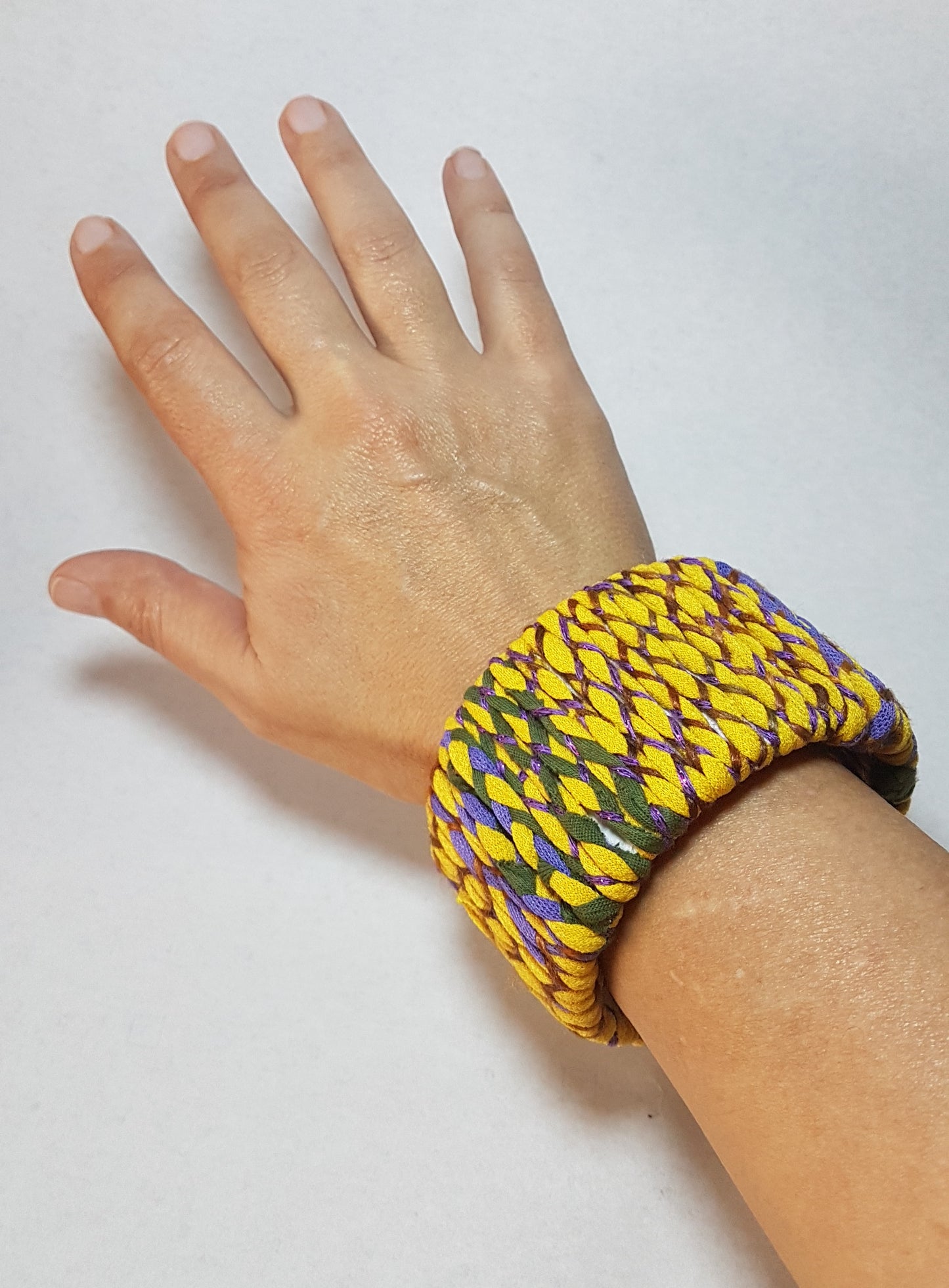 Purple Green Yellow Braided Chunky Bangle LARGE