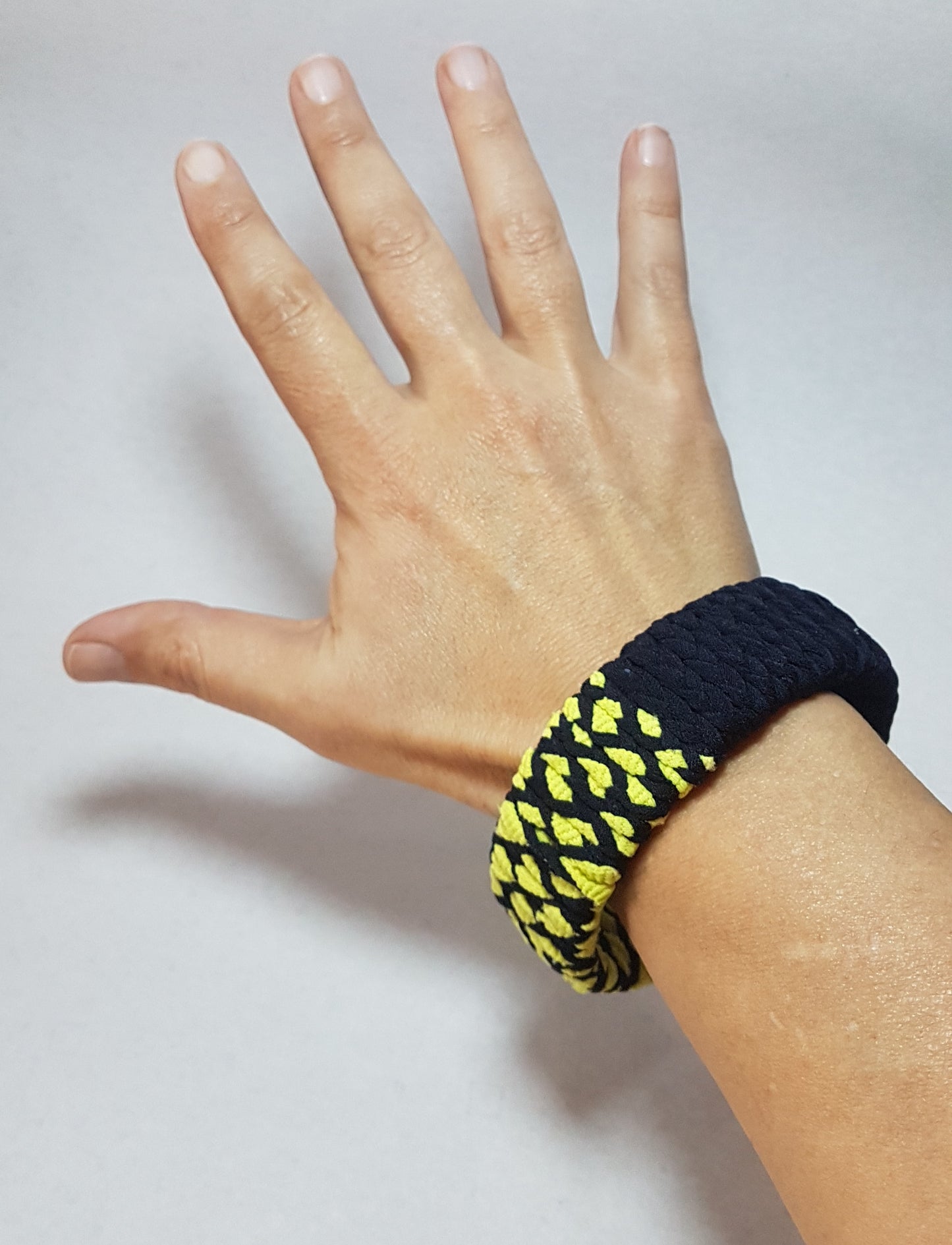 Navy Blue, Lime Green Braided Chunky Bangle SMALL