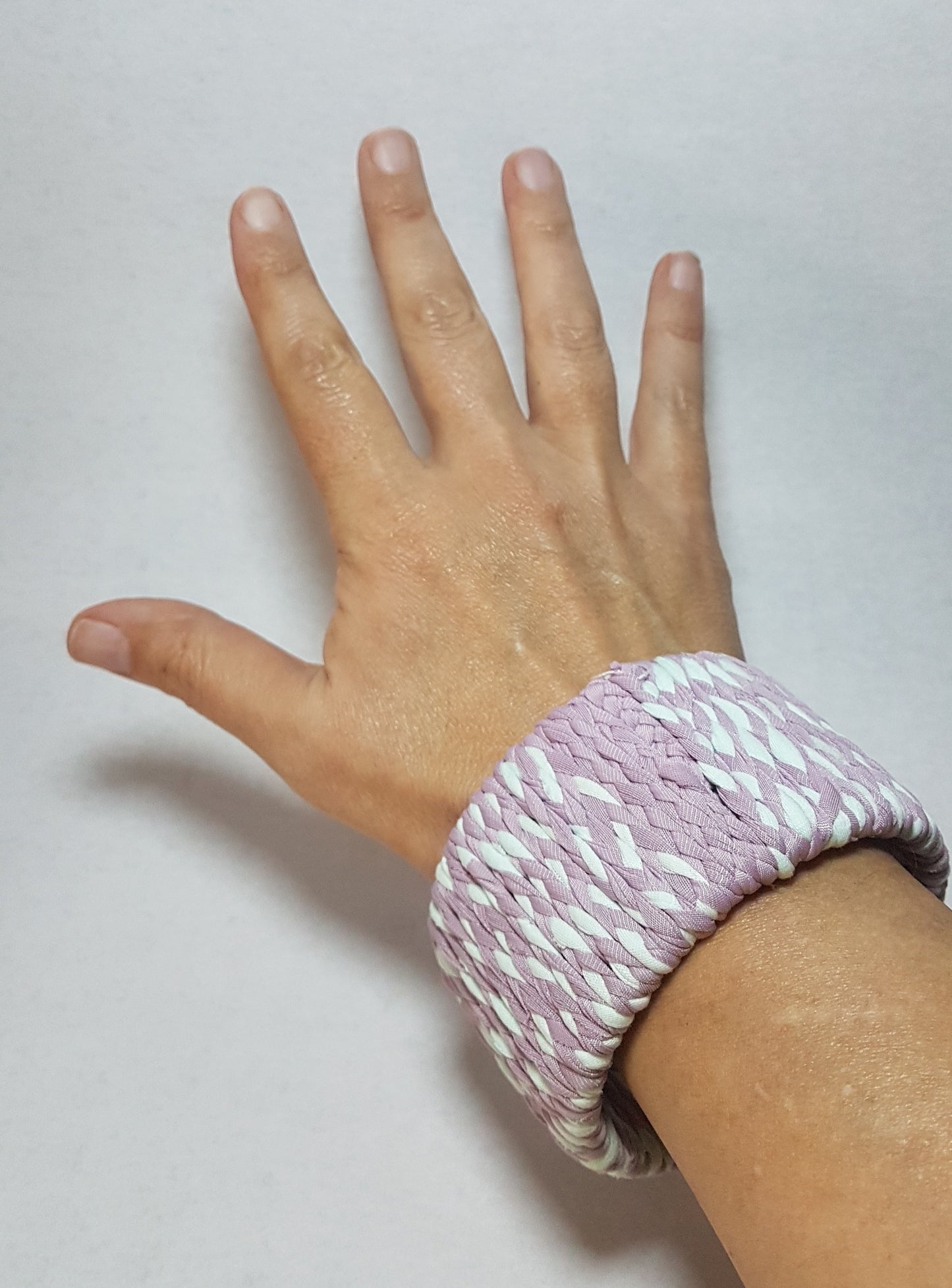 Dusky Pink Pastel Green Braided Chunky Bangle LARGE