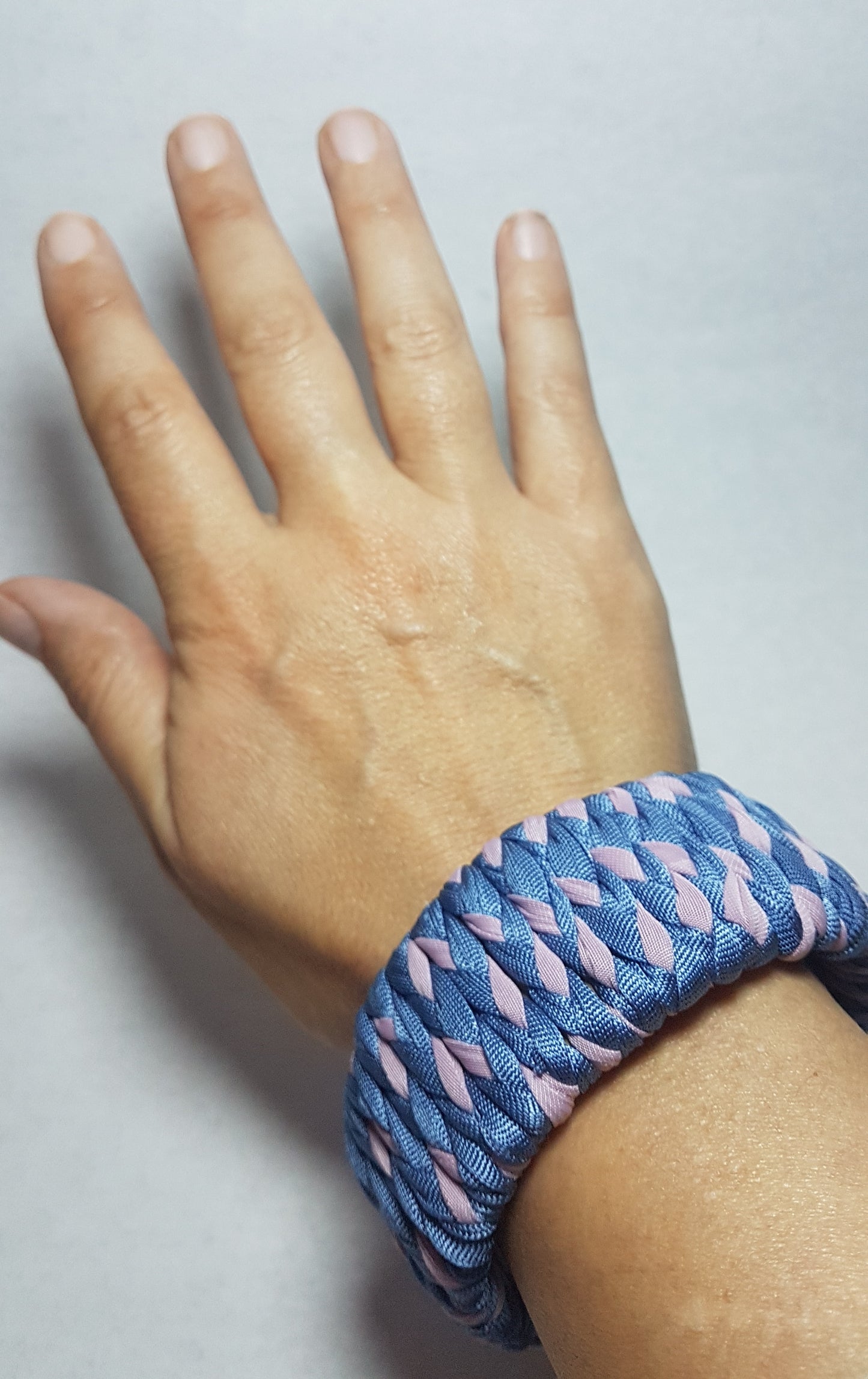Blue Dusky Pink Braided Chunky Bangle MEDIUM