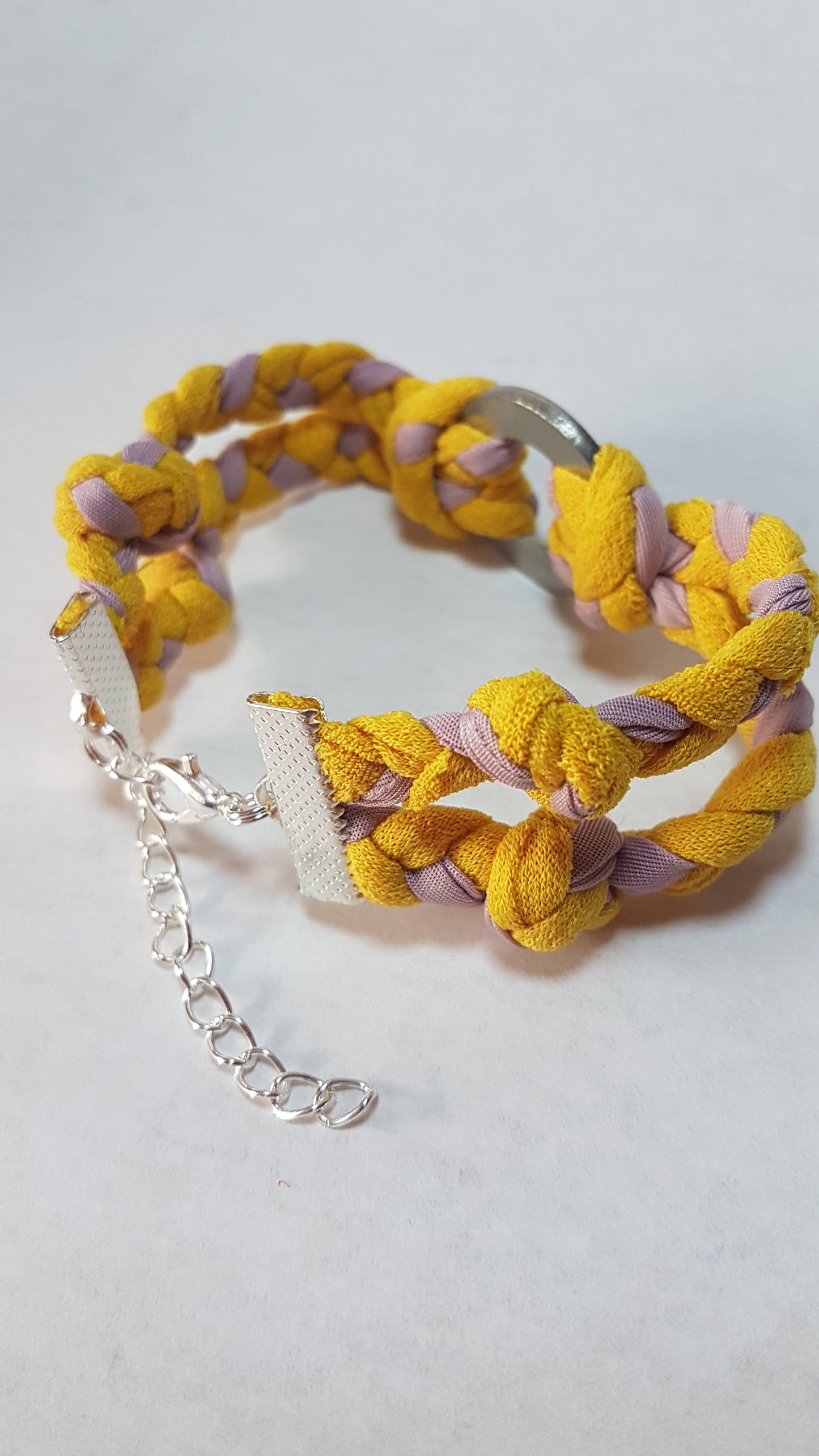 Yellow Pink Braided Two Strand Silver Bracelet