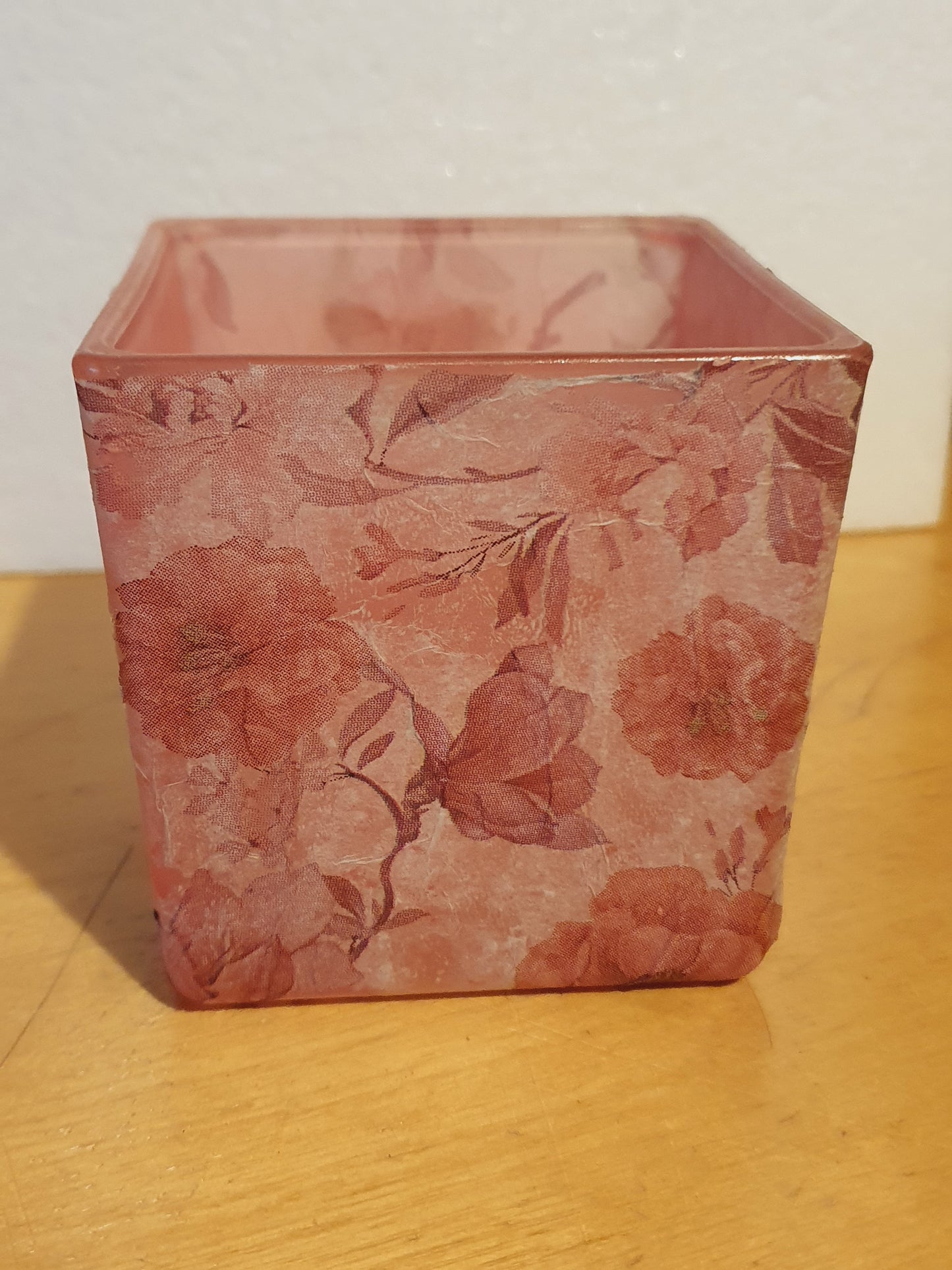 Small Hand Pink Floral Hand Decorated Candle Tea Light Holder Home Decor Gift