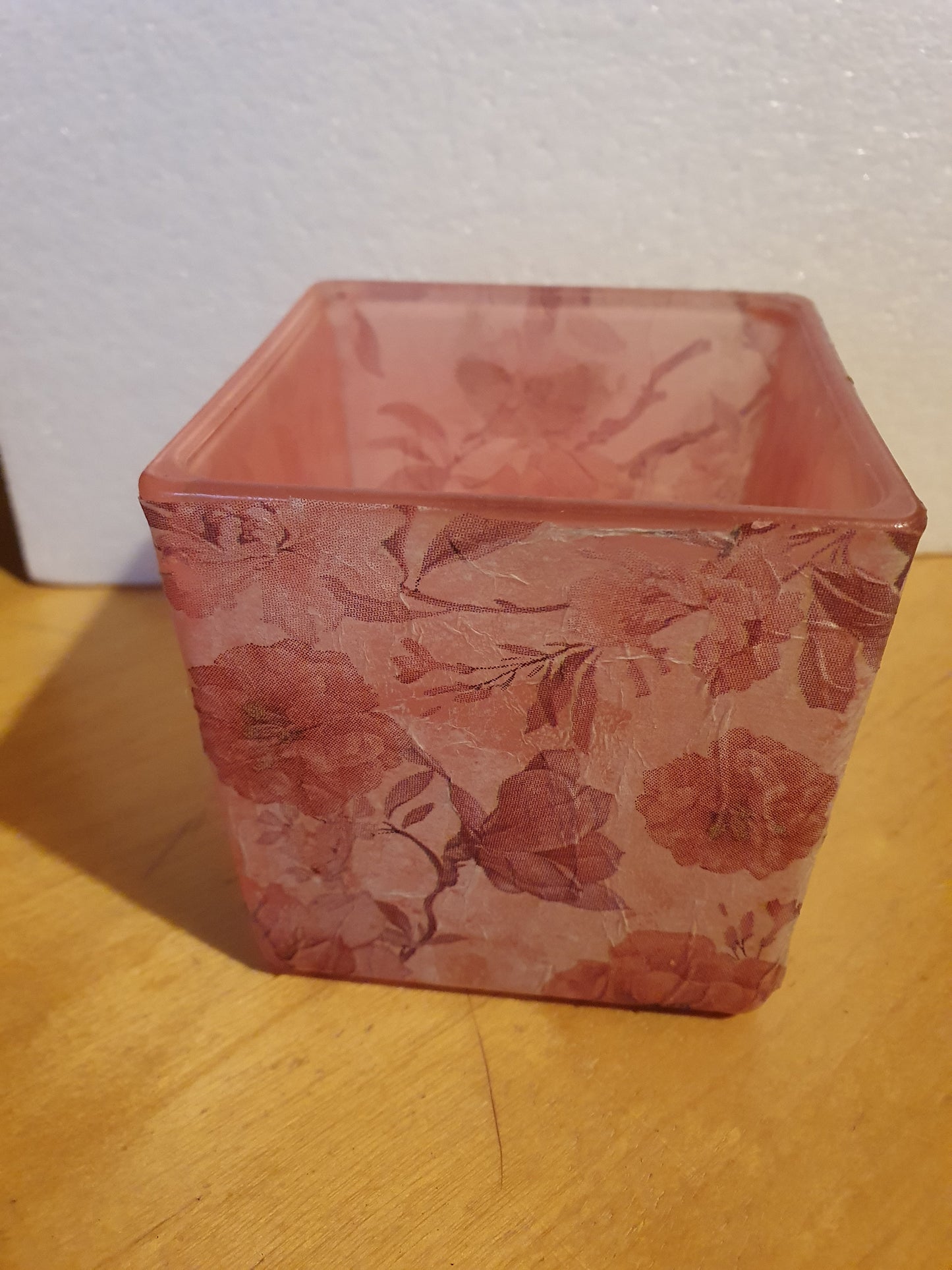 Small Hand Pink Floral Hand Decorated Candle Tea Light Holder Home Decor Gift
