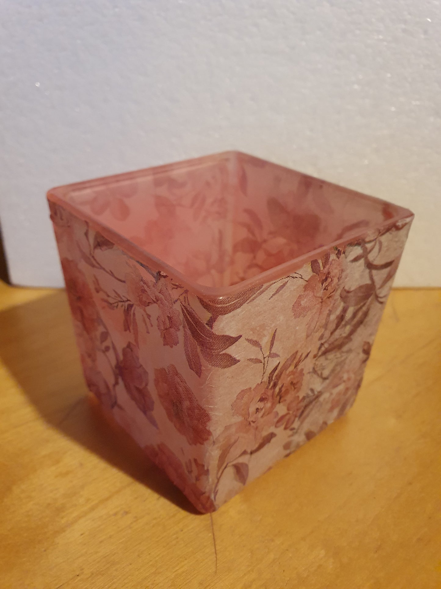 Small Hand Pink Floral Hand Decorated Candle Tea Light Holder Home Decor Gift
