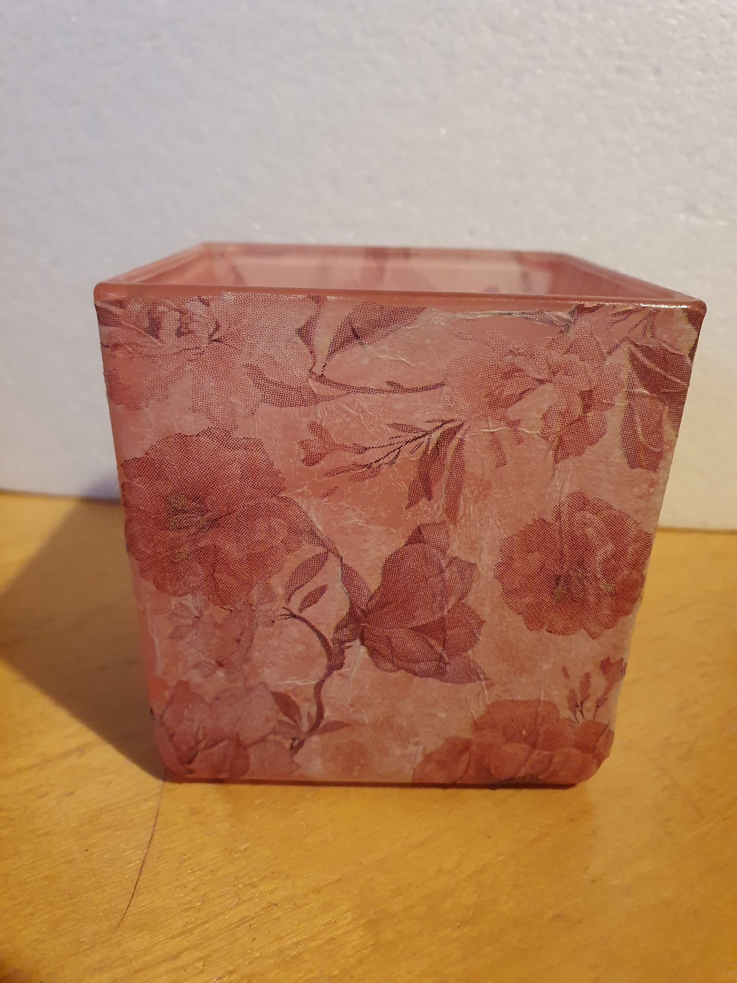 Small Hand Pink Floral Hand Decorated Candle Tea Light Holder Home Decor Gift
