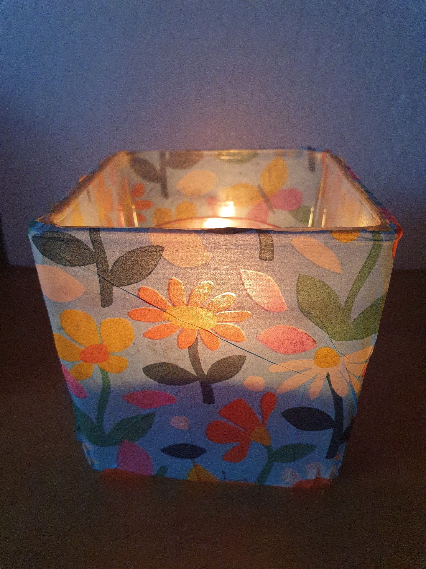 Small Blue Floral Hand Decorated Candle Tea Light Holder Home Decor Gift