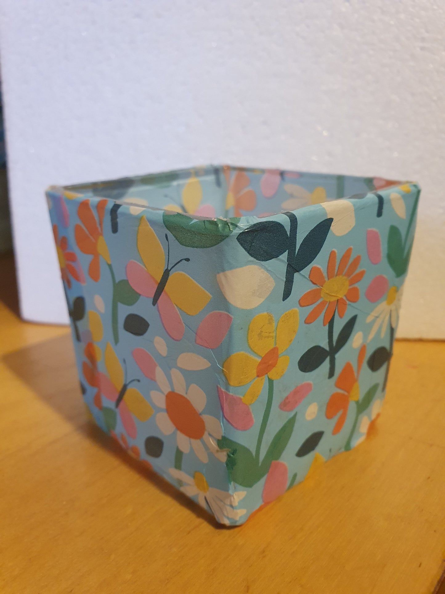 Small Blue Floral Hand Decorated Candle Tea Light Holder Home Decor Gift