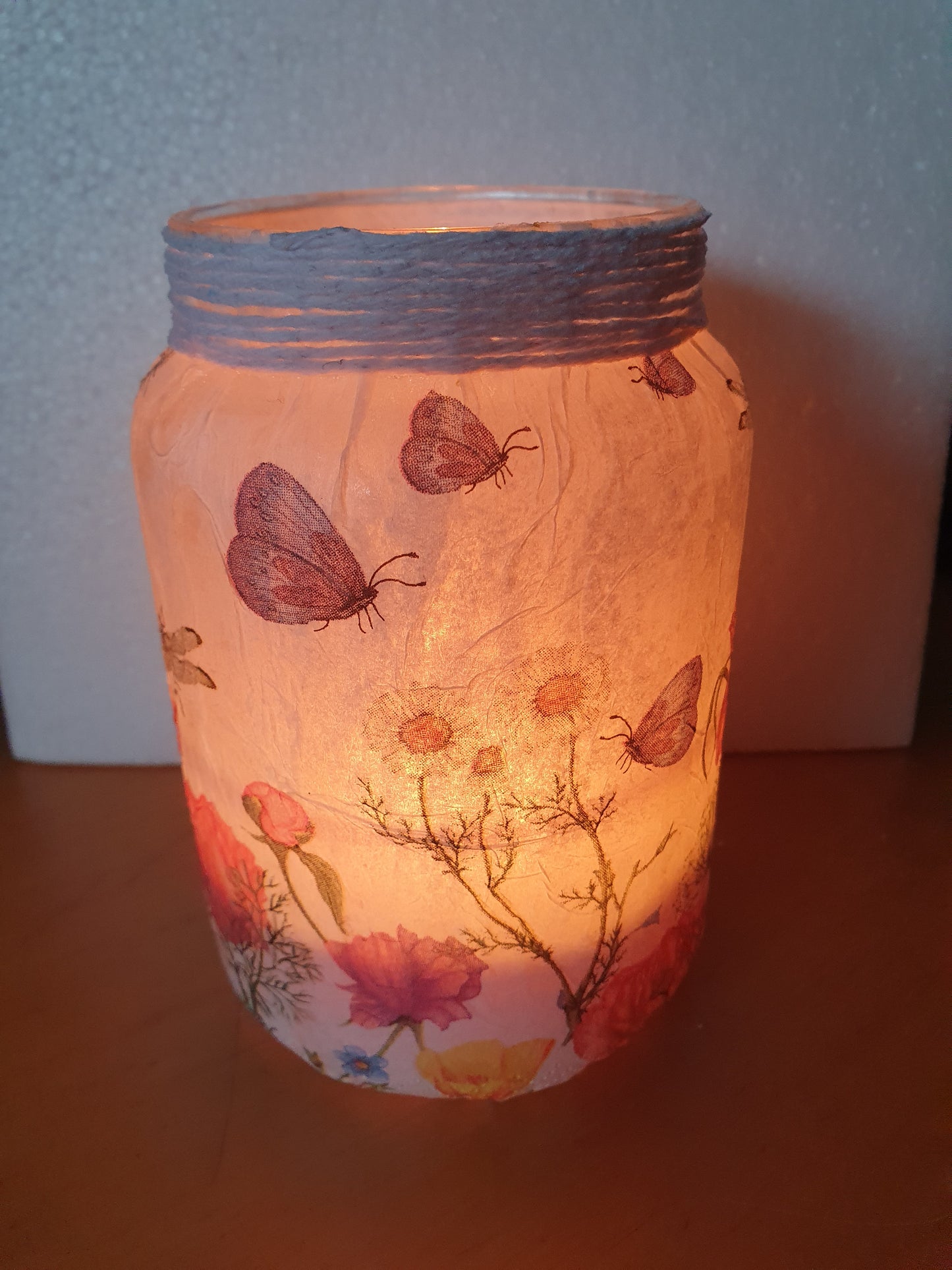 RESERVED FOR JANE Medium White Floral Insects Hand Decorated Candle Storage Jar With Lid Home Decor Gift