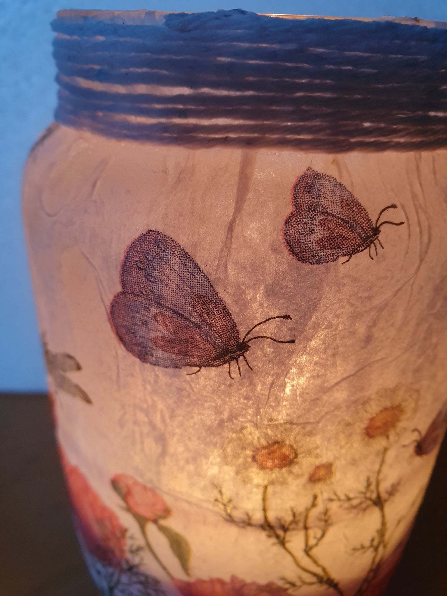 RESERVED FOR JANE Medium White Floral Insects Hand Decorated Candle Storage Jar With Lid Home Decor Gift