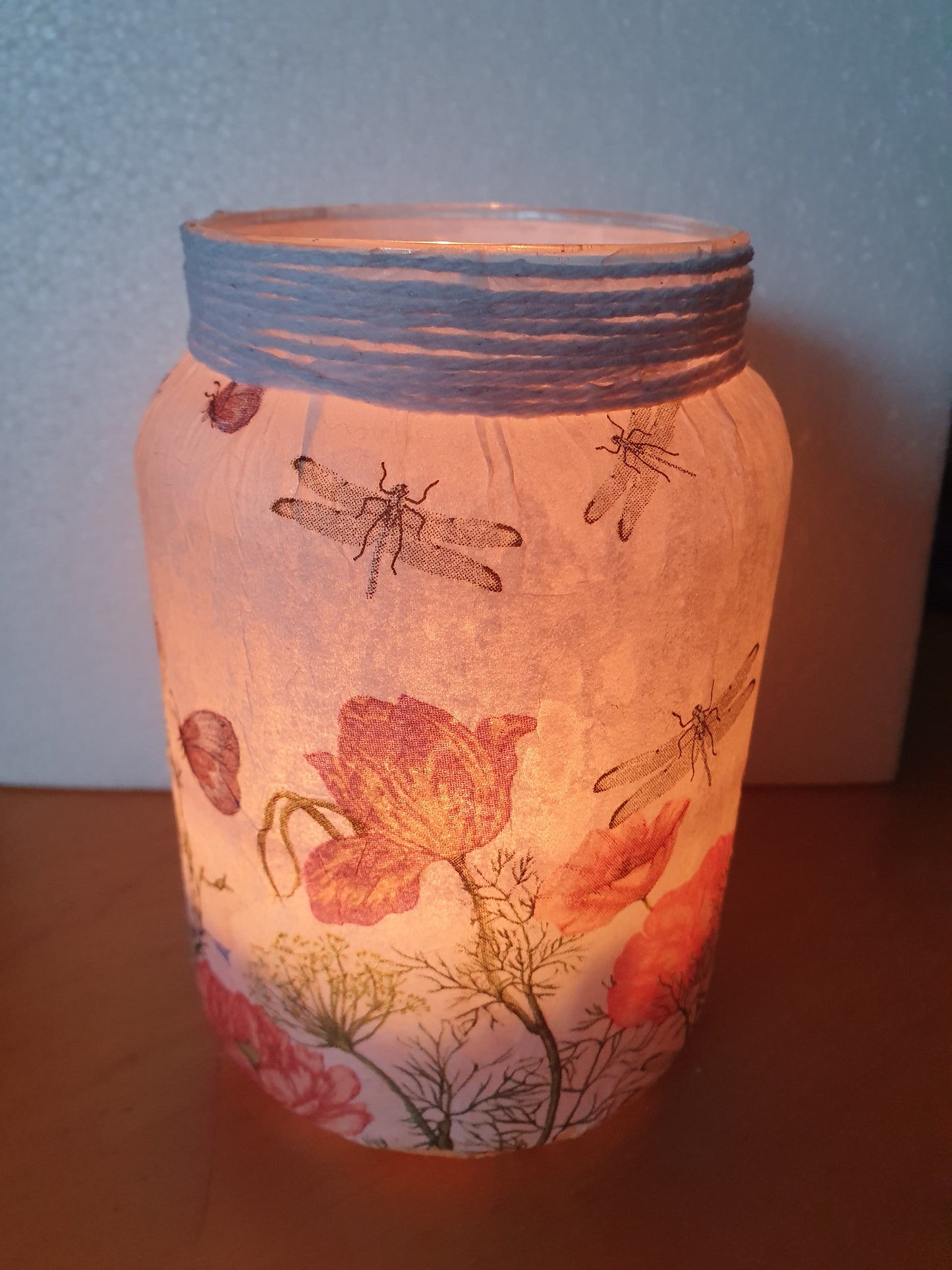 RESERVED FOR JANE Medium White Floral Insects Hand Decorated Candle Storage Jar With Lid Home Decor Gift