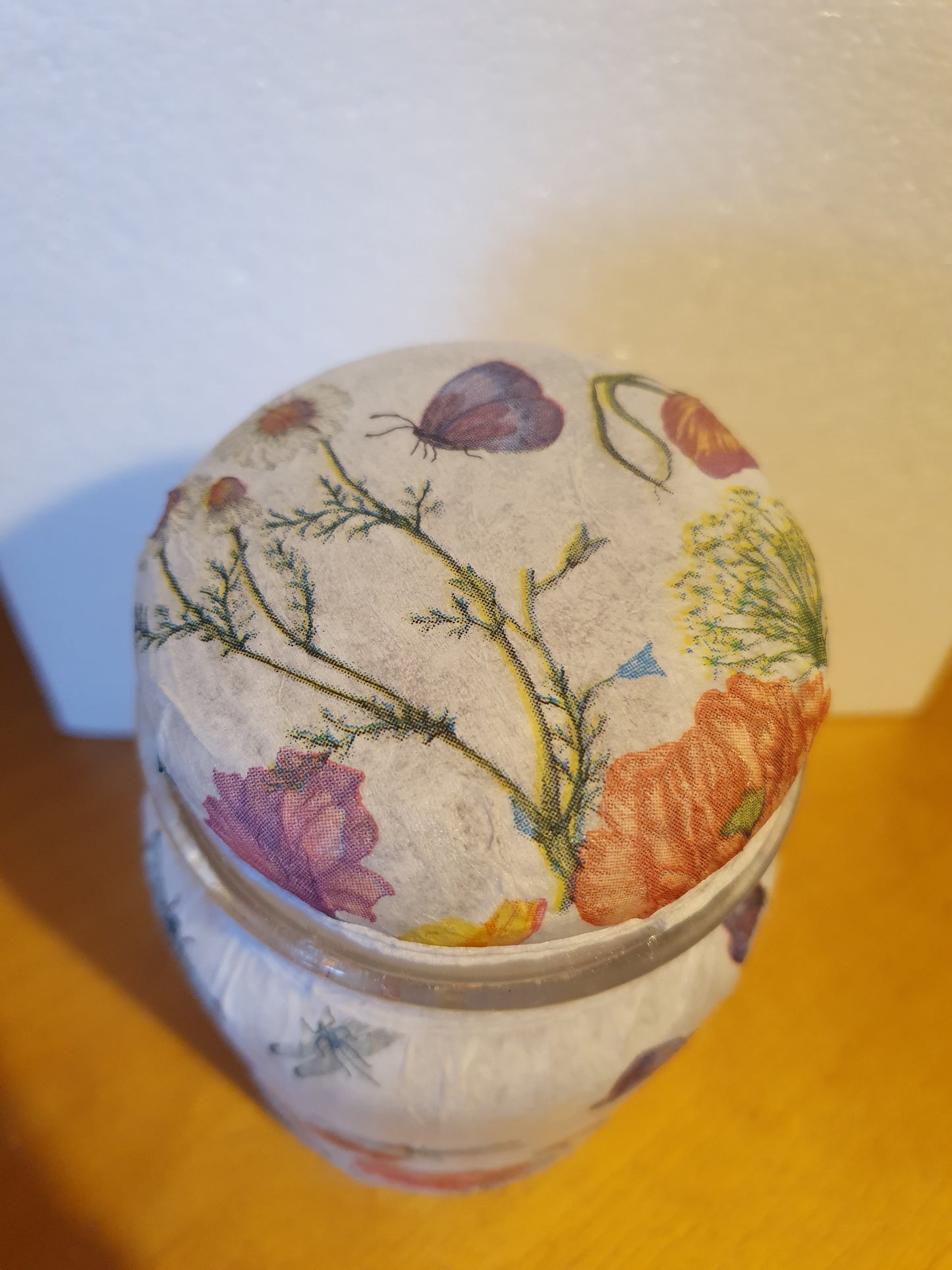 RESERVED FOR JANE Medium White Floral Insects Hand Decorated Candle Storage Jar With Lid Home Decor Gift