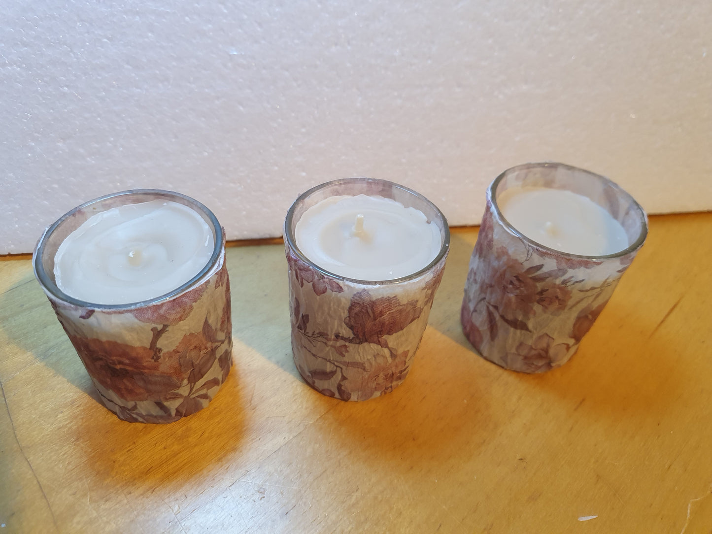 Votive Candle Set x 3 Pink Floral Hand Decorated Home Decor Gift