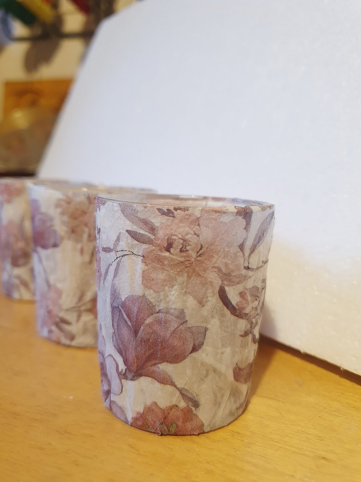 Votive Candle Set x 3 Pink Floral Hand Decorated Home Decor Gift