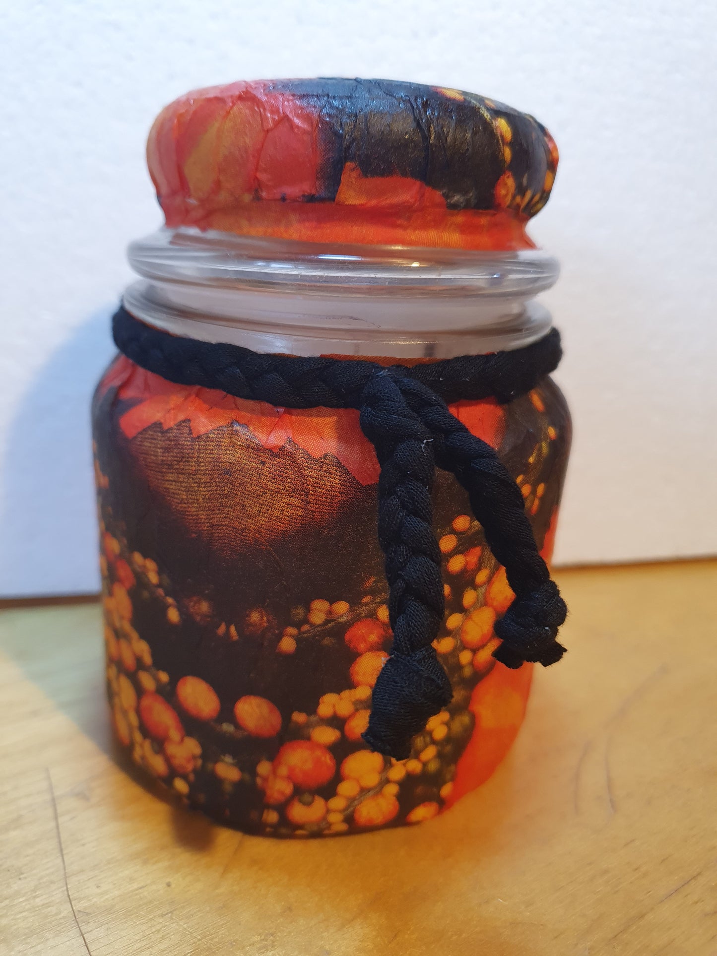 Medium Orange Black Floral Hand Decorated Candle Storage Jar With Lid Home Decor Gift