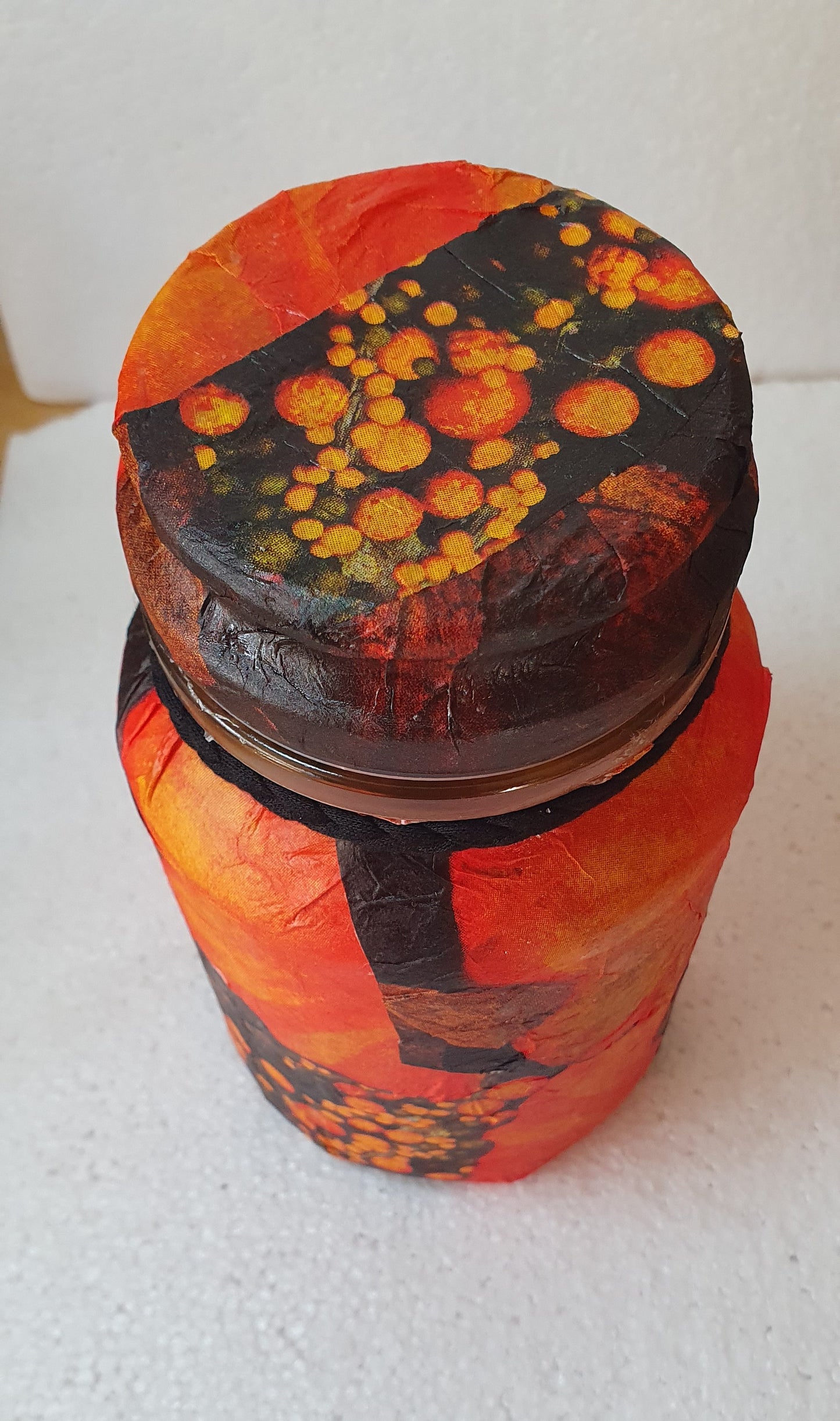 Large Orange Black Floral Hand Decorated Candle Storage Jar With Lid Home Decor Gift