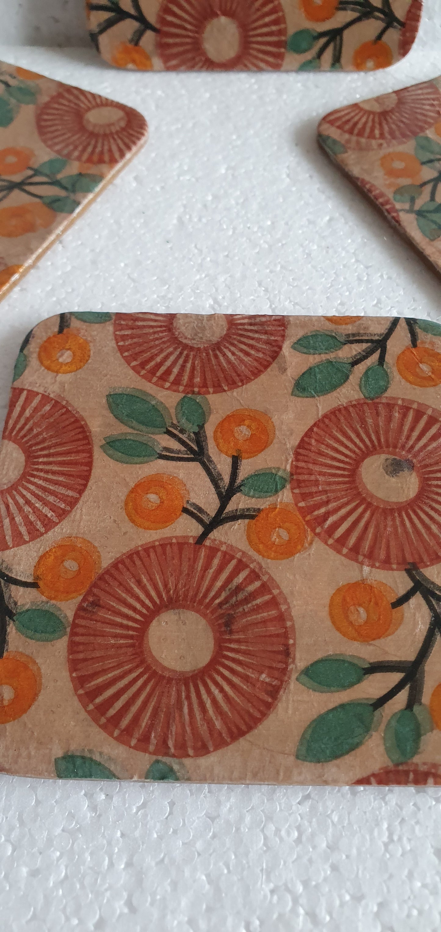 Decoupage Brown Green Retro Coasters Set Of Four Home Decor Gift
