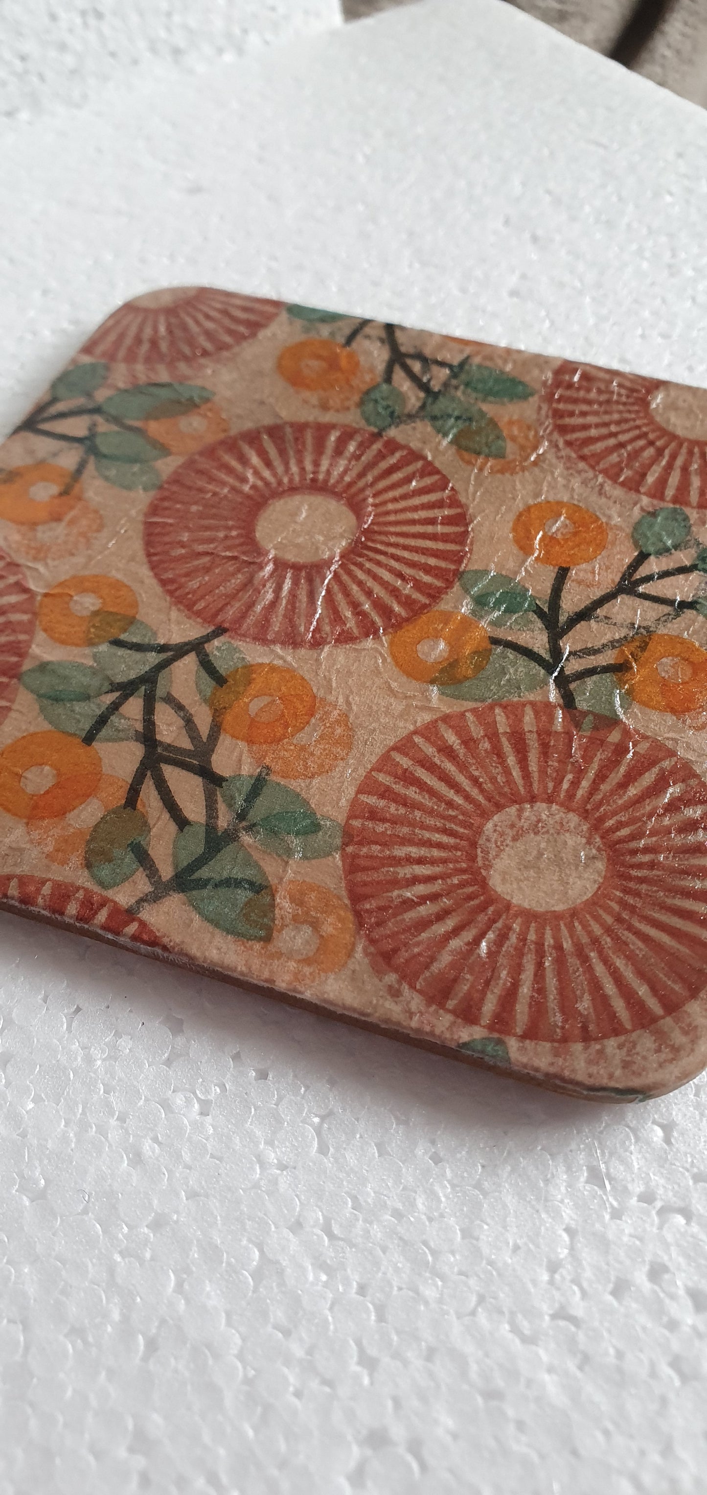 Decoupage Brown Green Retro Coasters Set Of Four Home Decor Gift