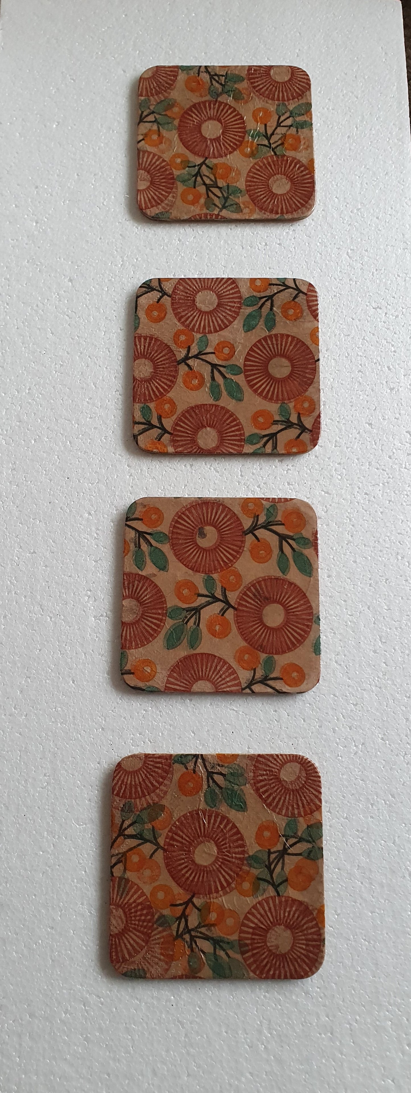 Decoupage Brown Green Retro Coasters Set Of Four Home Decor Gift