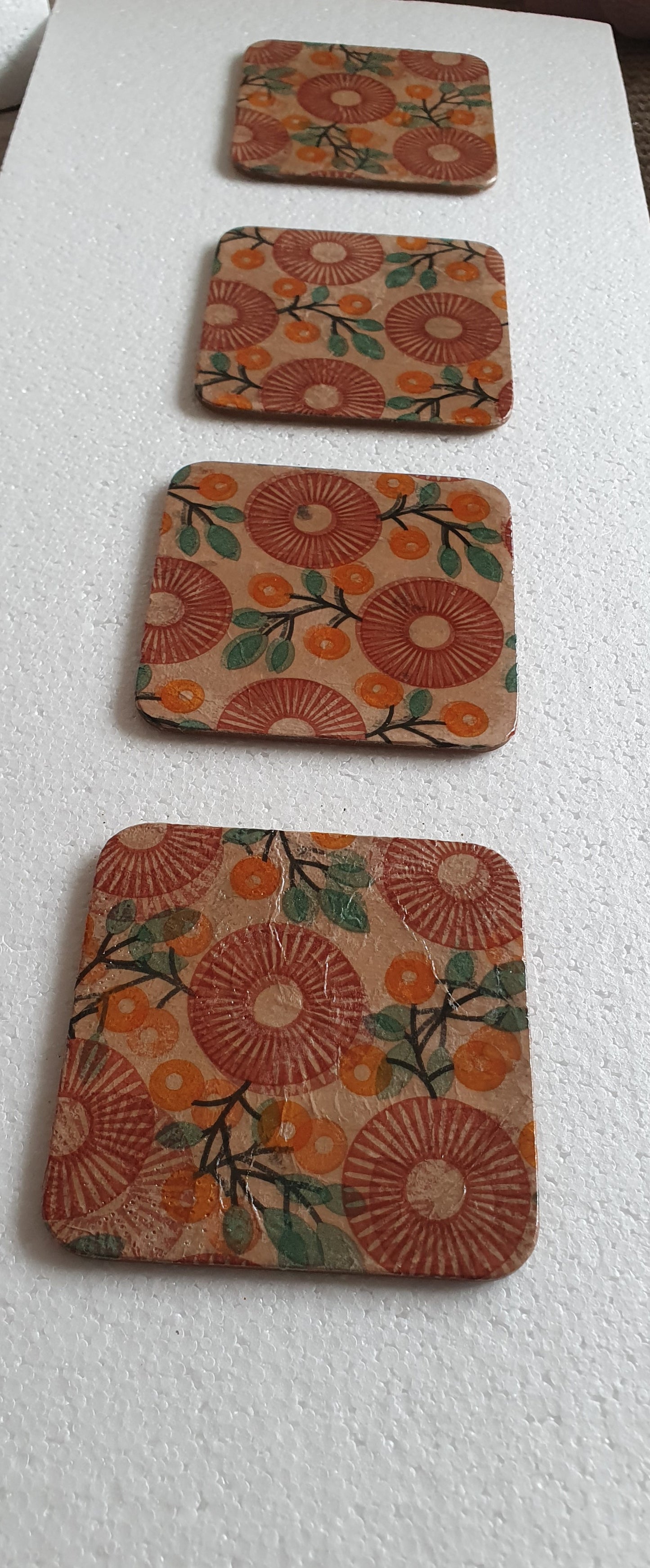 Decoupage Brown Green Retro Coasters Set Of Four Home Decor Gift