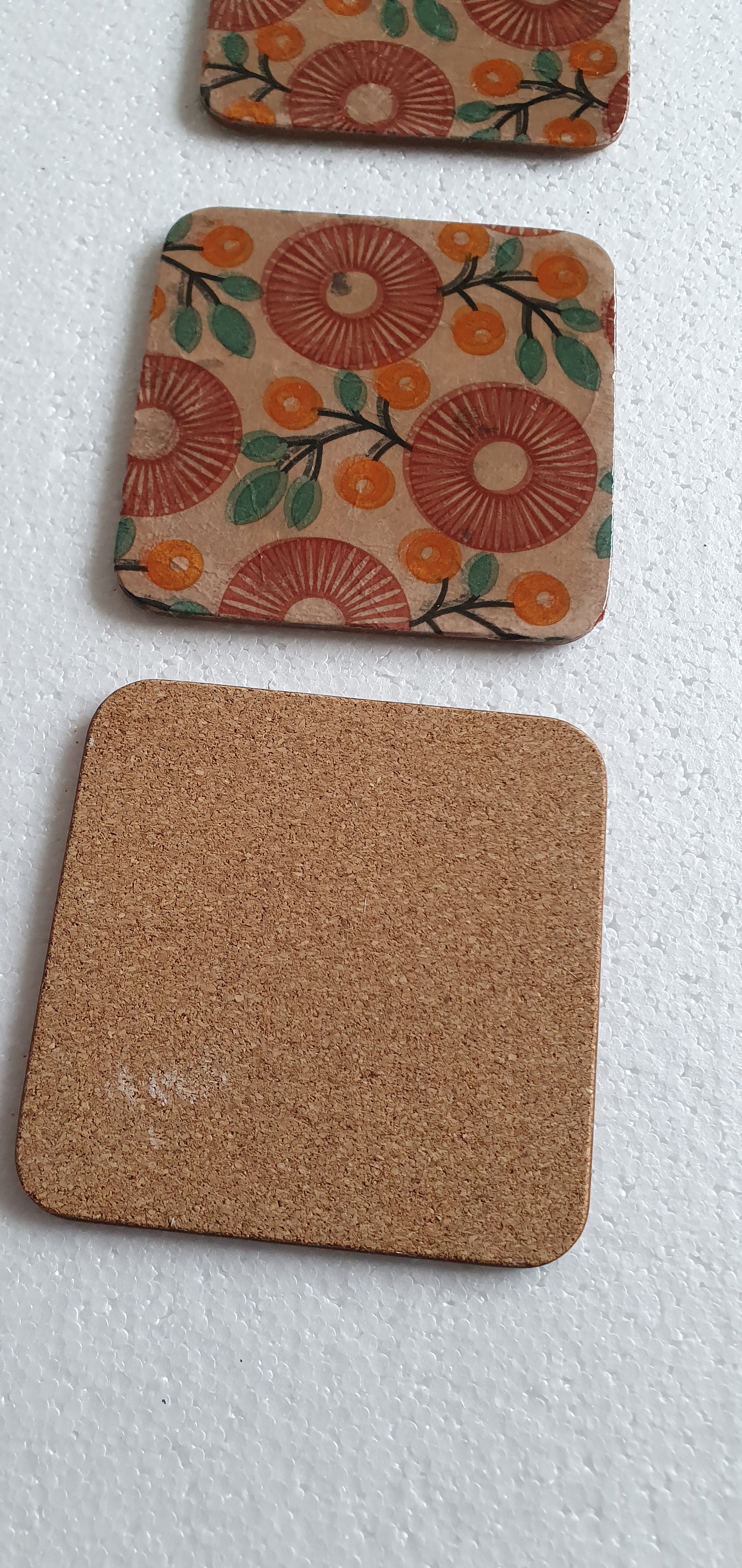Decoupage Brown Green Retro Coasters Set Of Four Home Decor Gift
