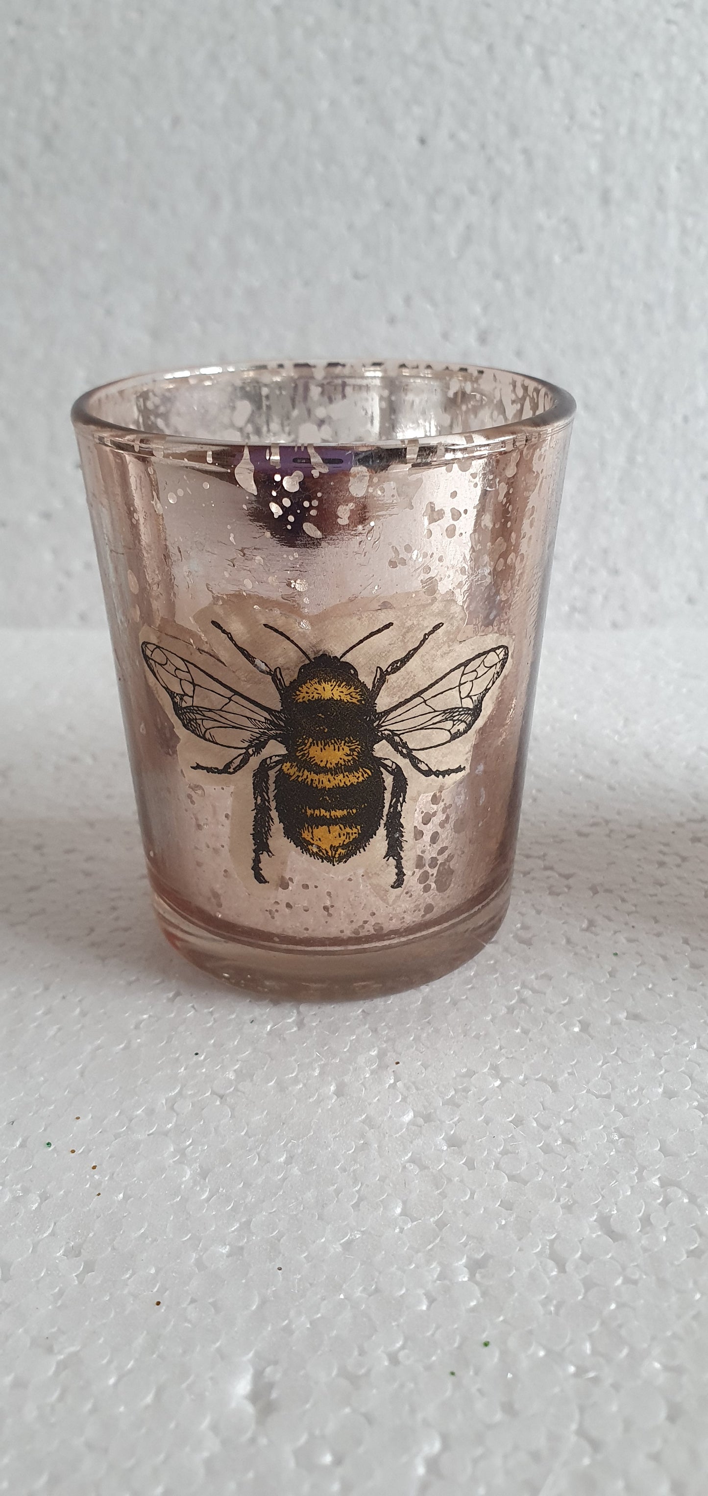 Tea Light Jar Set x 3 Pink Mirrored Bumble Bees Hand Decorated Home Decor Gift