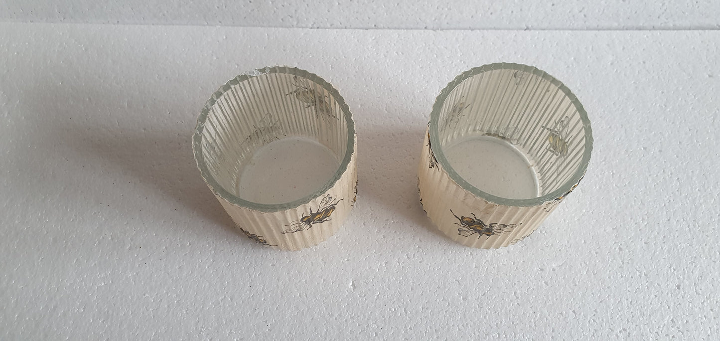 2 Bumble Bee Beige Hand Decorated Candle Tea Light Holders Home Decor Gift
