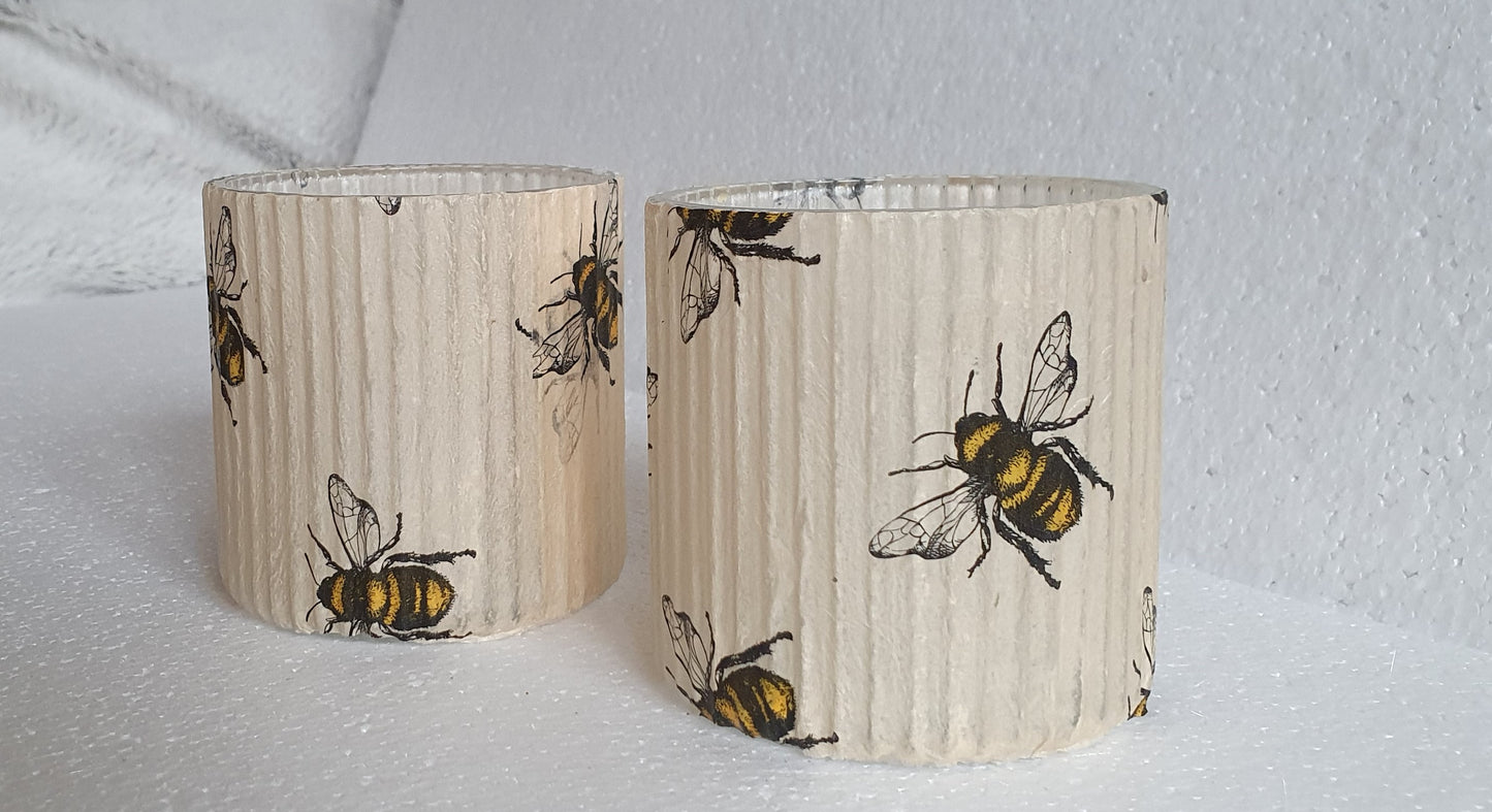2 Bumble Bee Beige Hand Decorated Candle Tea Light Holders Home Decor Gift