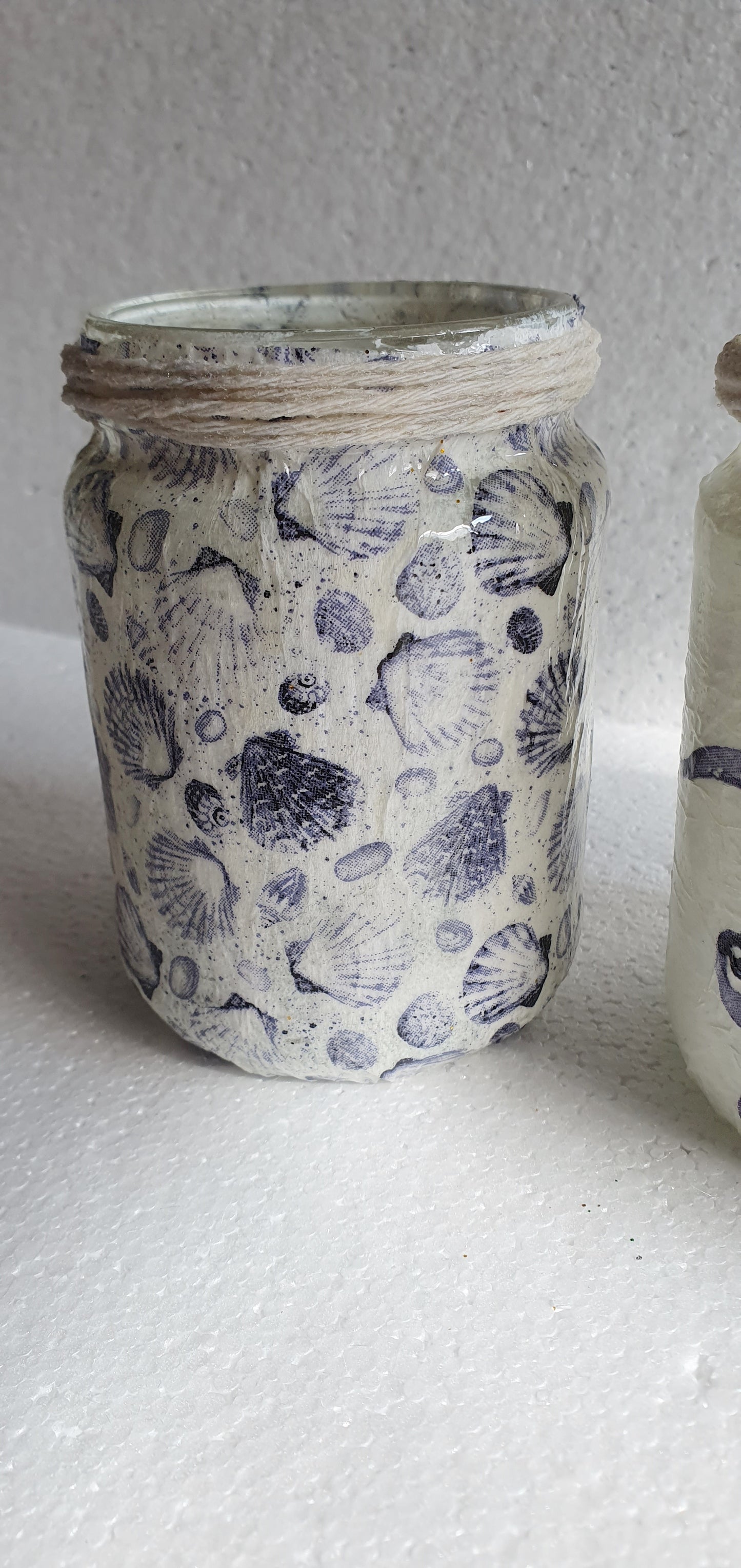 Blue White Octopus Shells Sea Theme Hand Decorated Desk / Bathroom Tidy Set Of Three Home Decor Gift