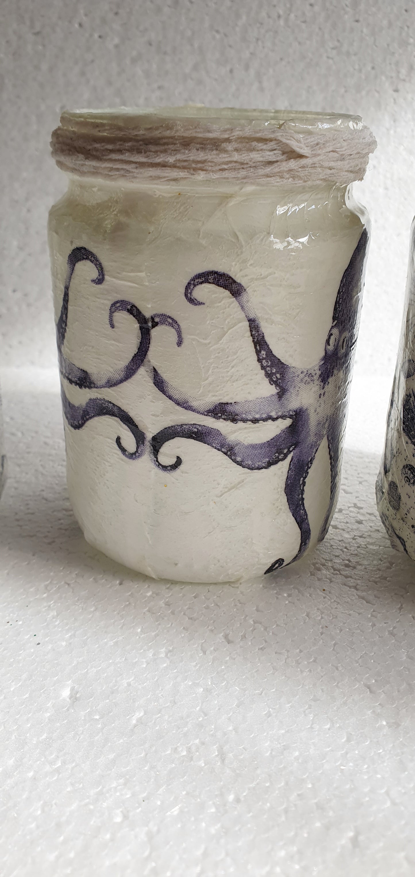 Blue White Octopus Shells Sea Theme Hand Decorated Desk / Bathroom Tidy Set Of Three Home Decor Gift