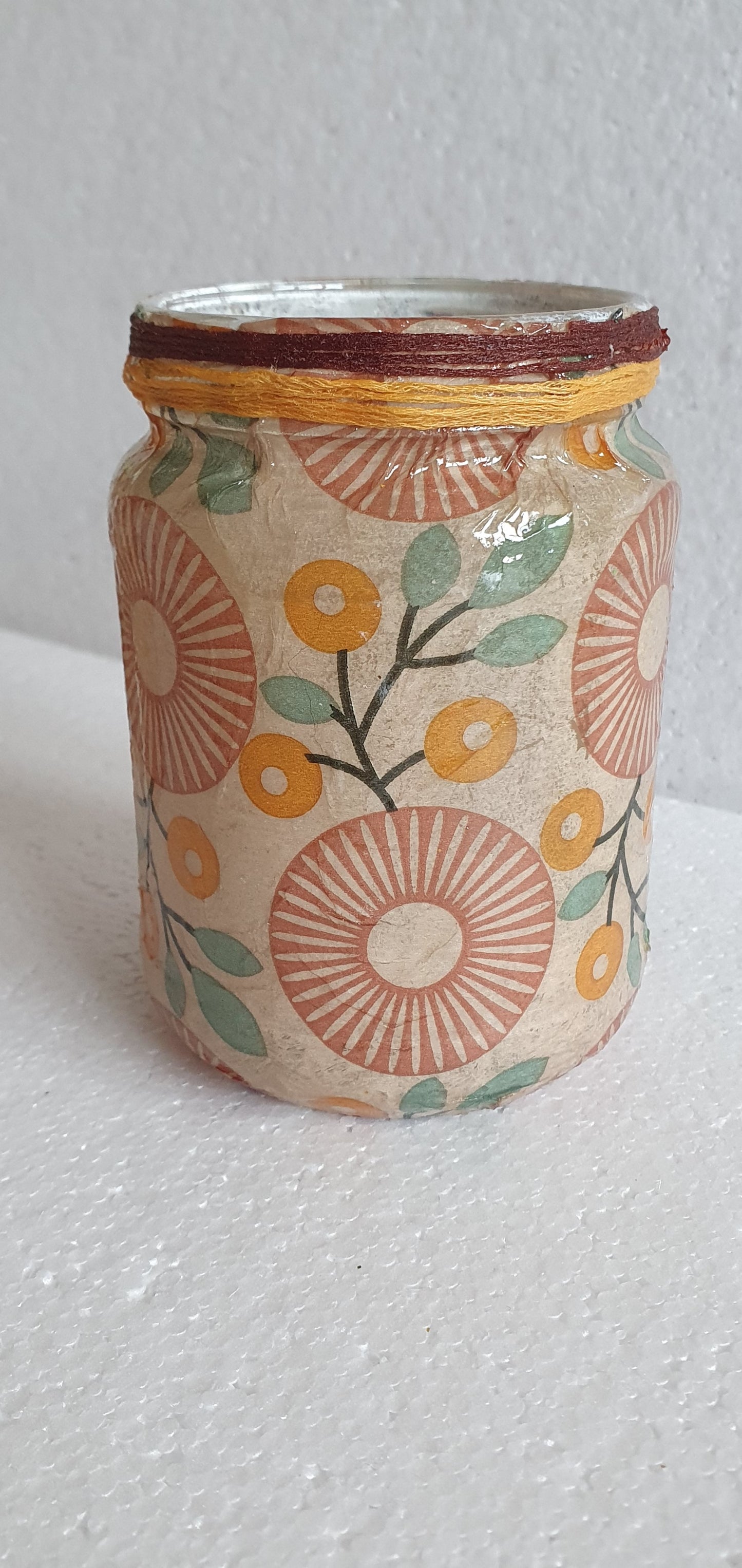 Retro Pattern Brown Green Hand Decorated Desk Tidy Set Of Two Home Decor Gift