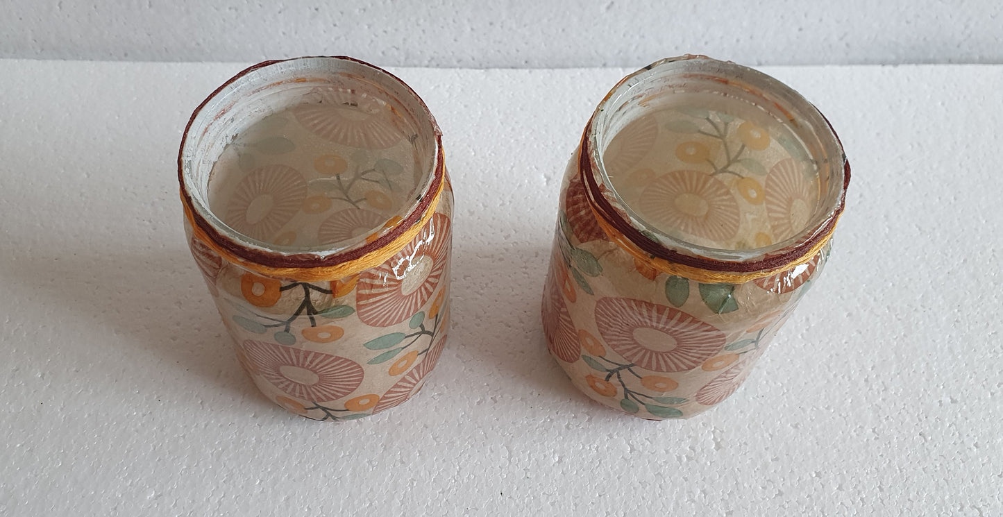 Retro Pattern Brown Green Hand Decorated Desk Tidy Set Of Two Home Decor Gift