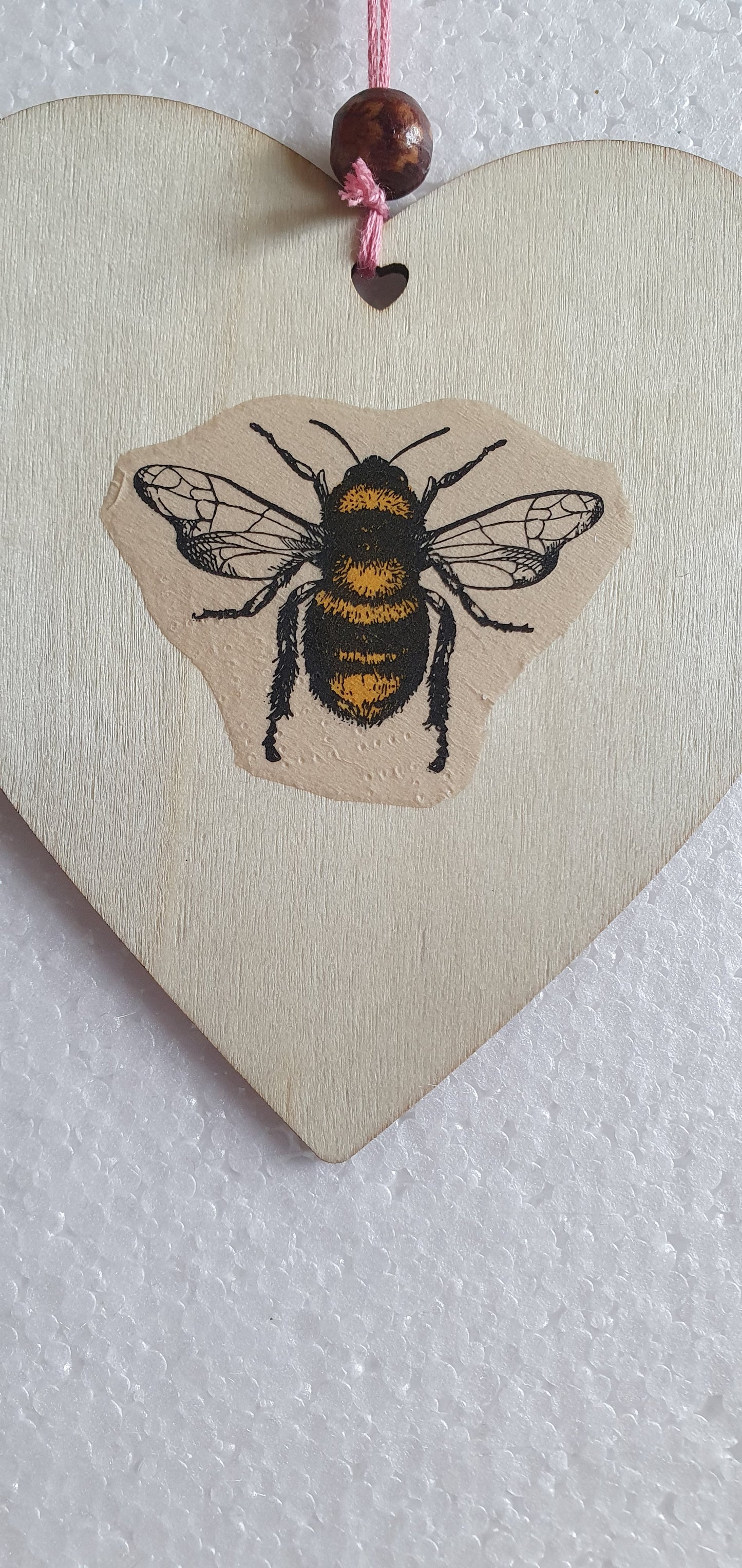 Decoupage Pink Bumble Bee Flower Window Hanging Home Decor Gift