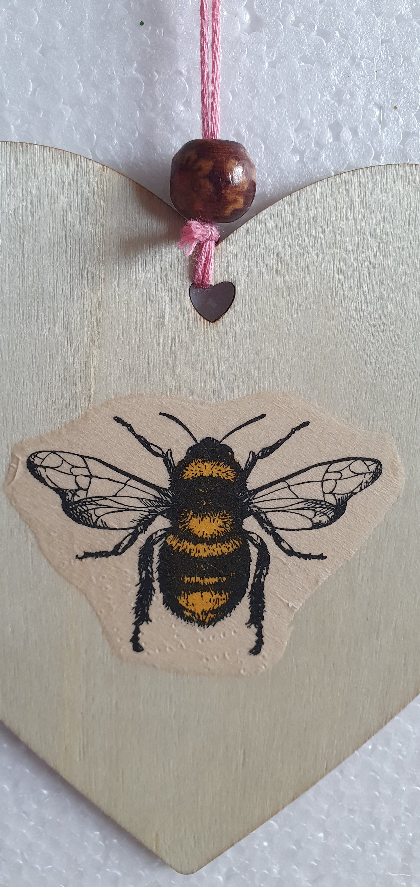 Decoupage Pink Bumble Bee Flower Window Hanging Home Decor Gift