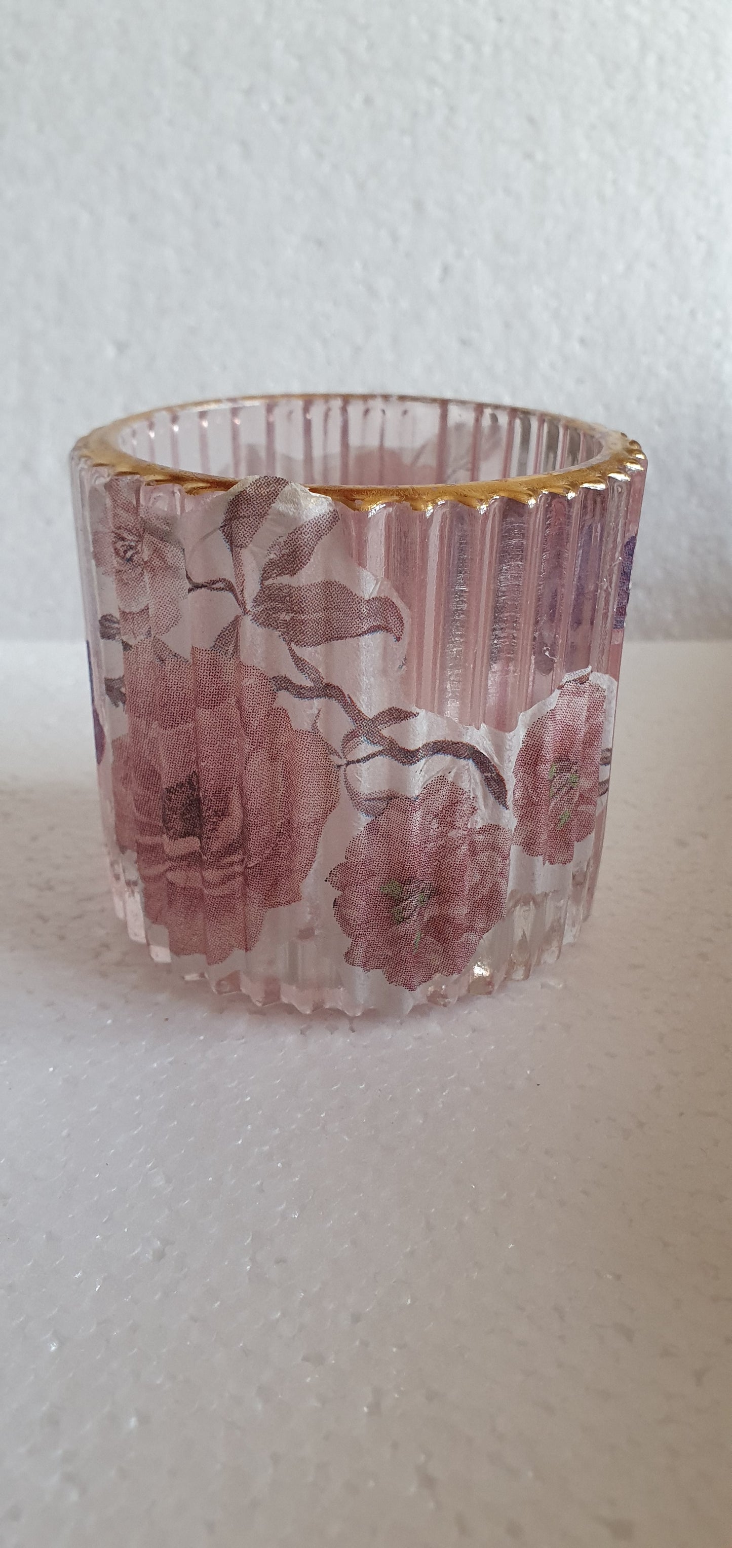 Single Tea Light Jar Pink Gold Insects And Flowers Hand Decorated Home Decor Gift