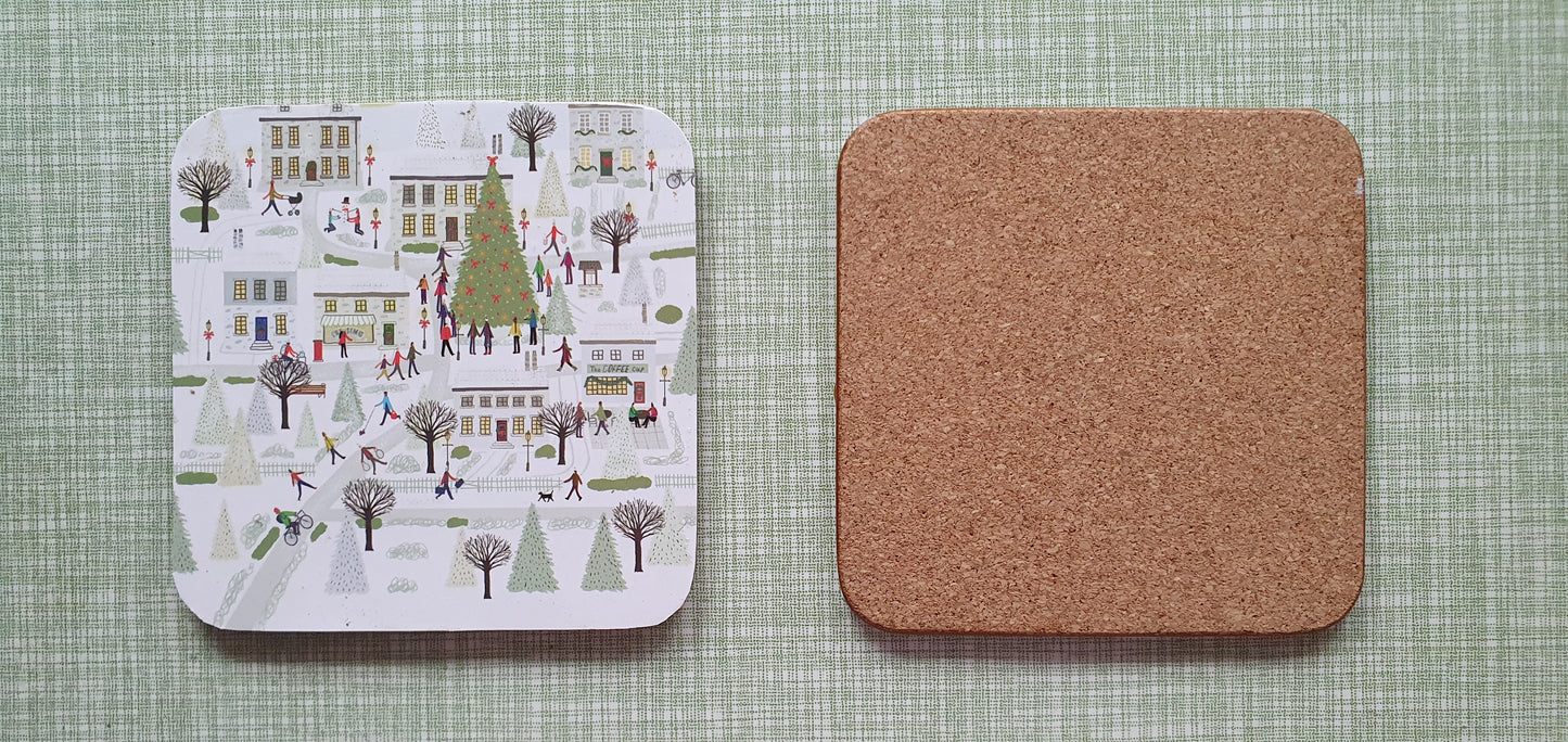 Single Mix And Match Coaster Christmas Street Home Decor Gift