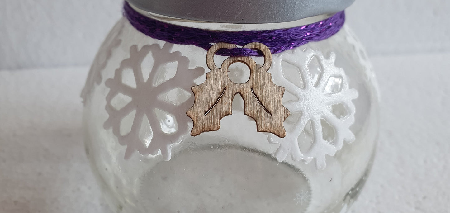 Small Christmas Winter Theme Hand Decorated Candle Jar Home Decor Gift