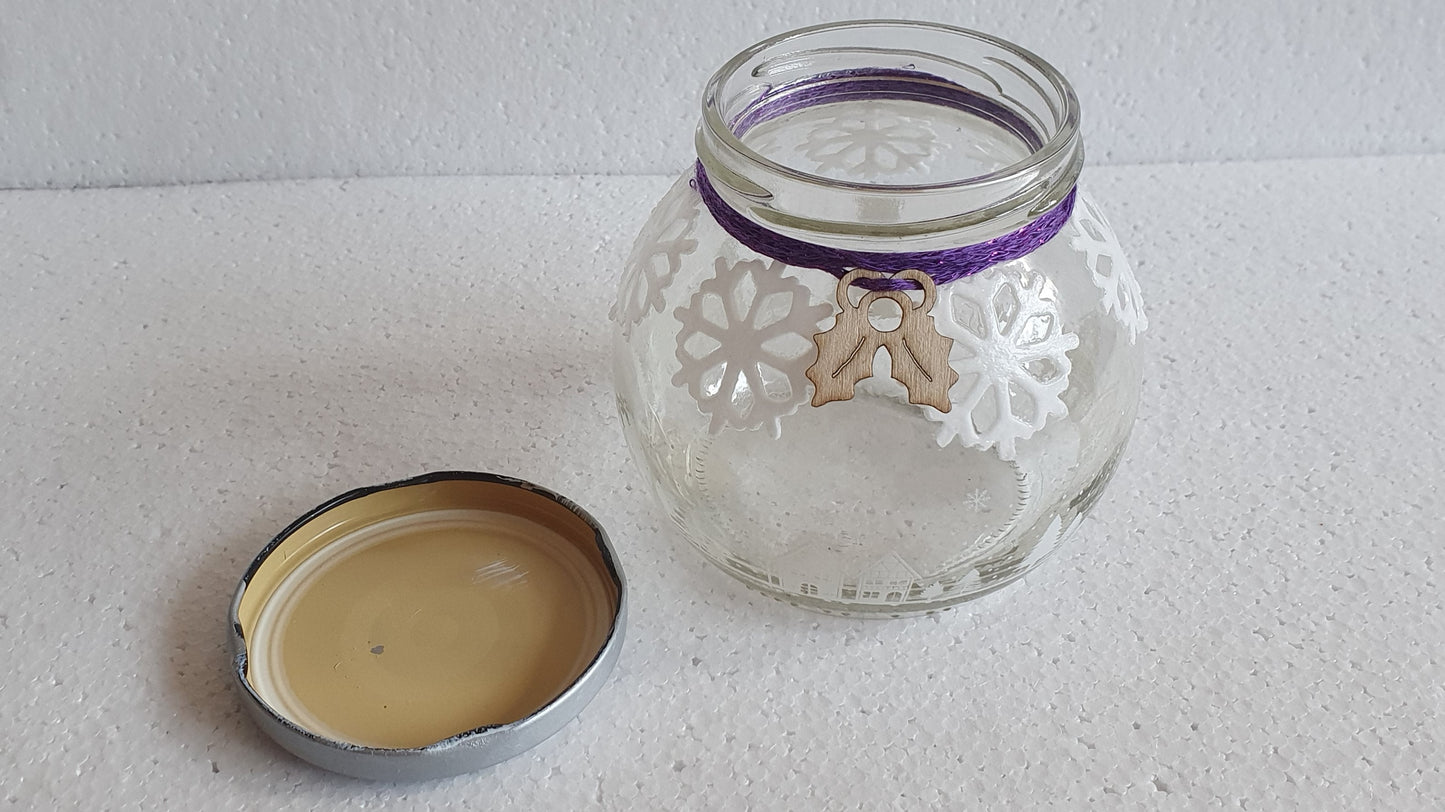 Small Christmas Winter Theme Hand Decorated Candle Jar Home Decor Gift