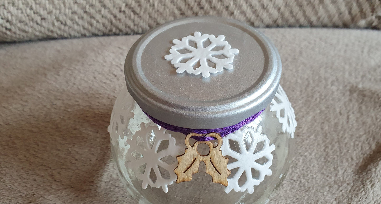 Small Christmas Winter Theme Hand Decorated Candle Jar Home Decor Gift